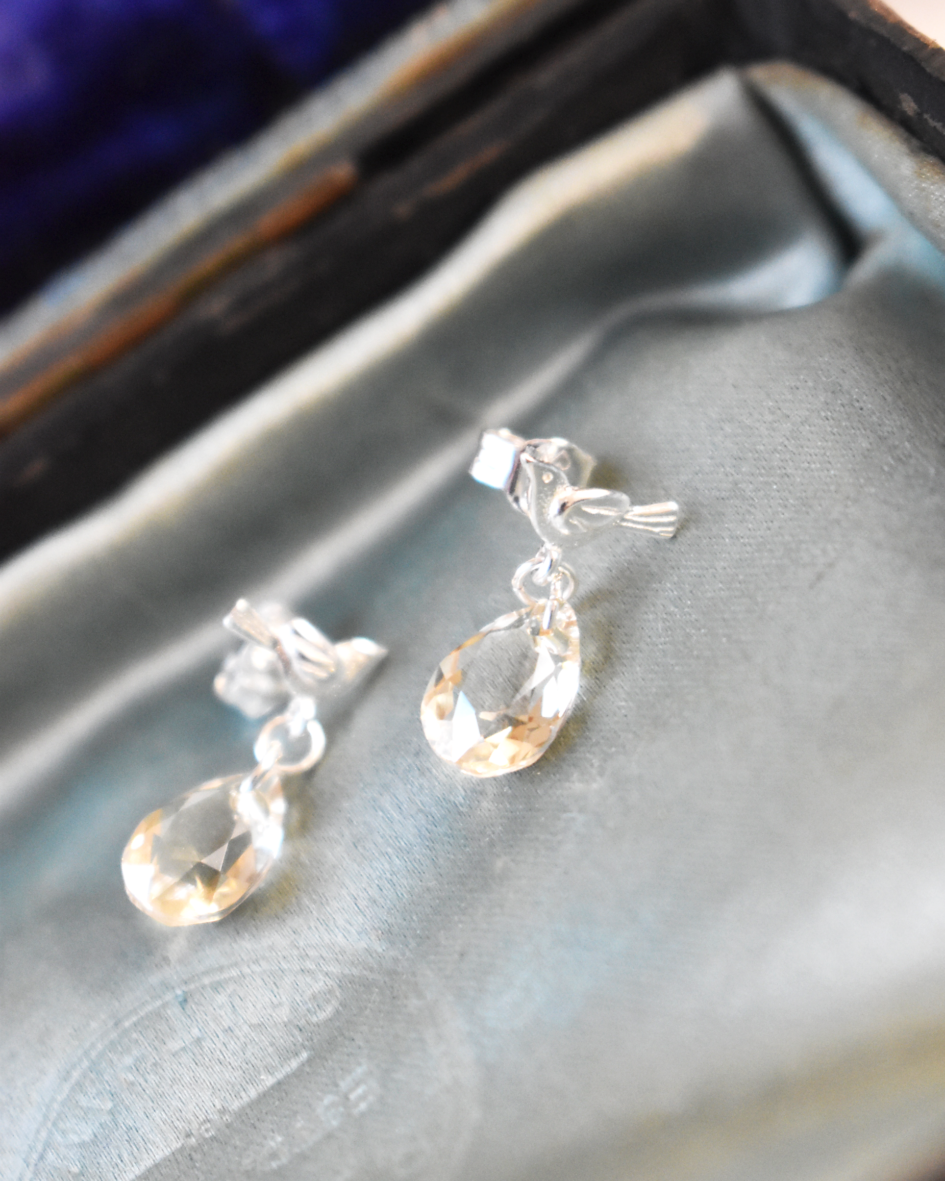 'Love Bird' Champagne Crystal Drop Earrings