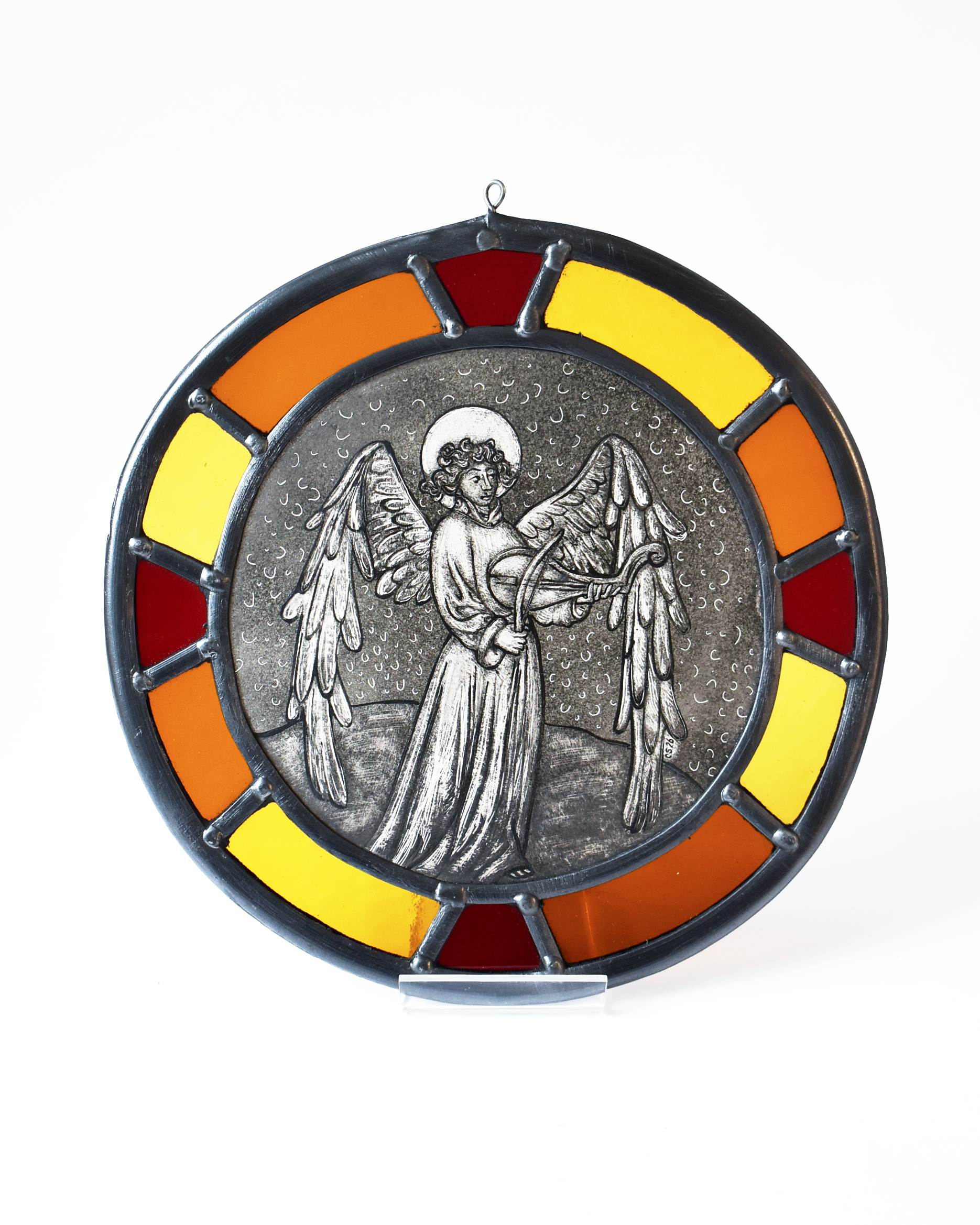 'Medieval Angel Playing Lute' - Stained Glass Hanging Panel
