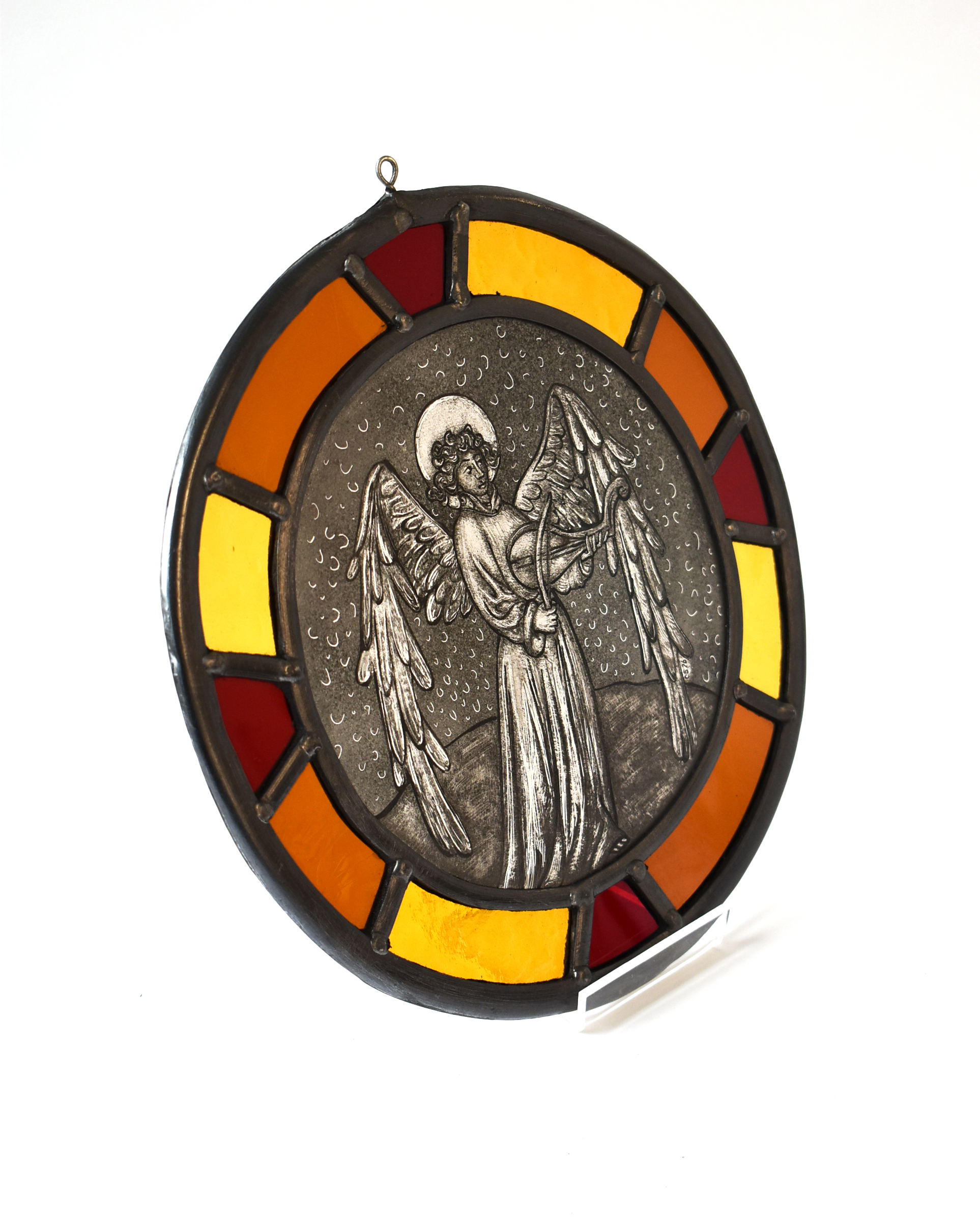 'Medieval Angel Playing Lute' - Stained Glass Hanging Panel