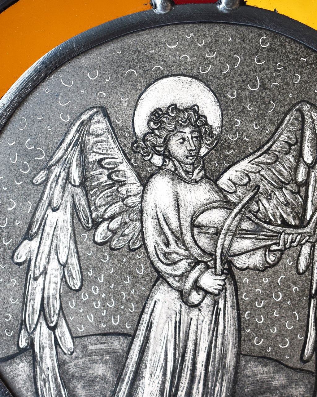 'Medieval Angel Playing Lute' - Stained Glass Hanging Panel
