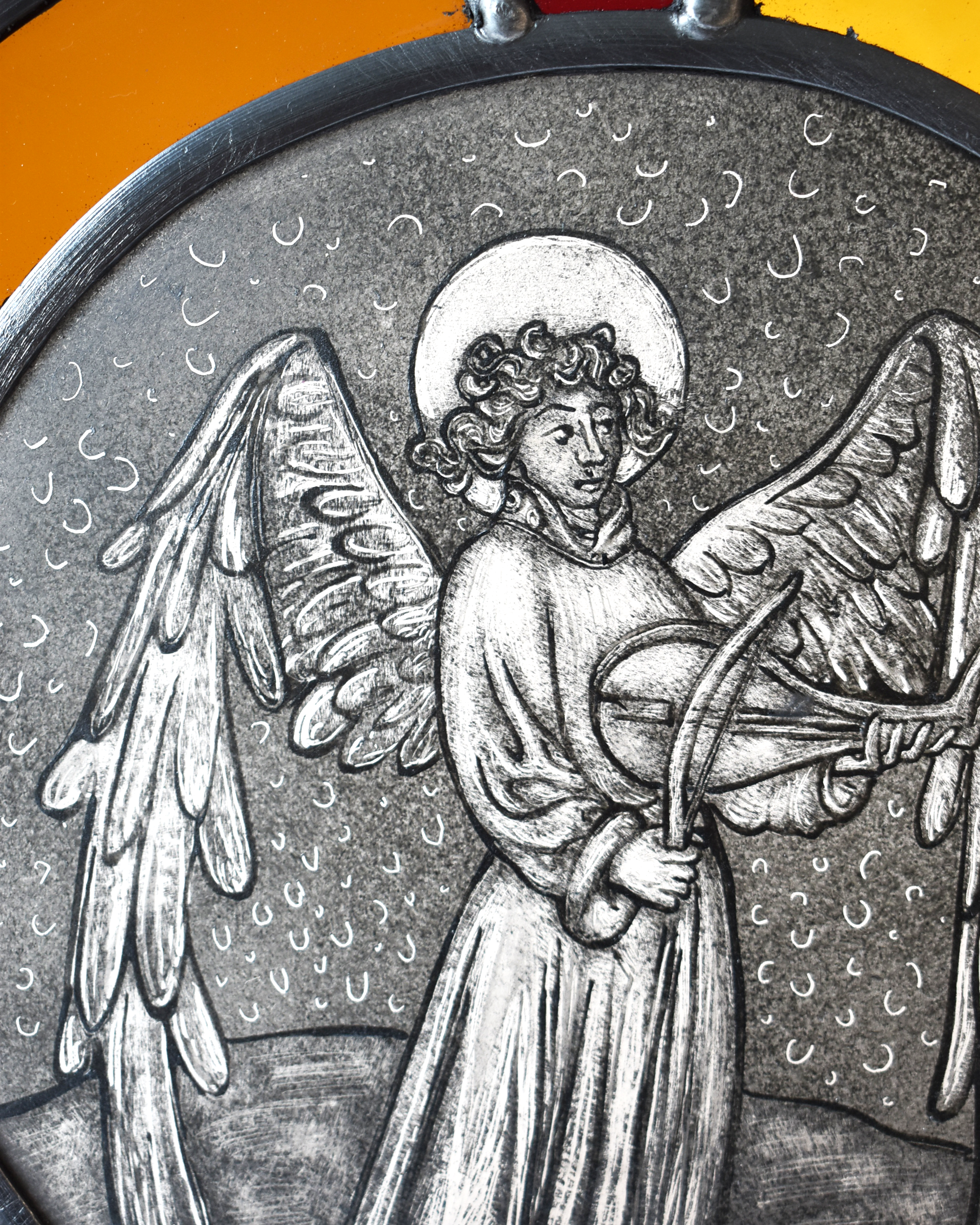 'Medieval Angel Playing Lute' - Stained Glass Hanging Panel