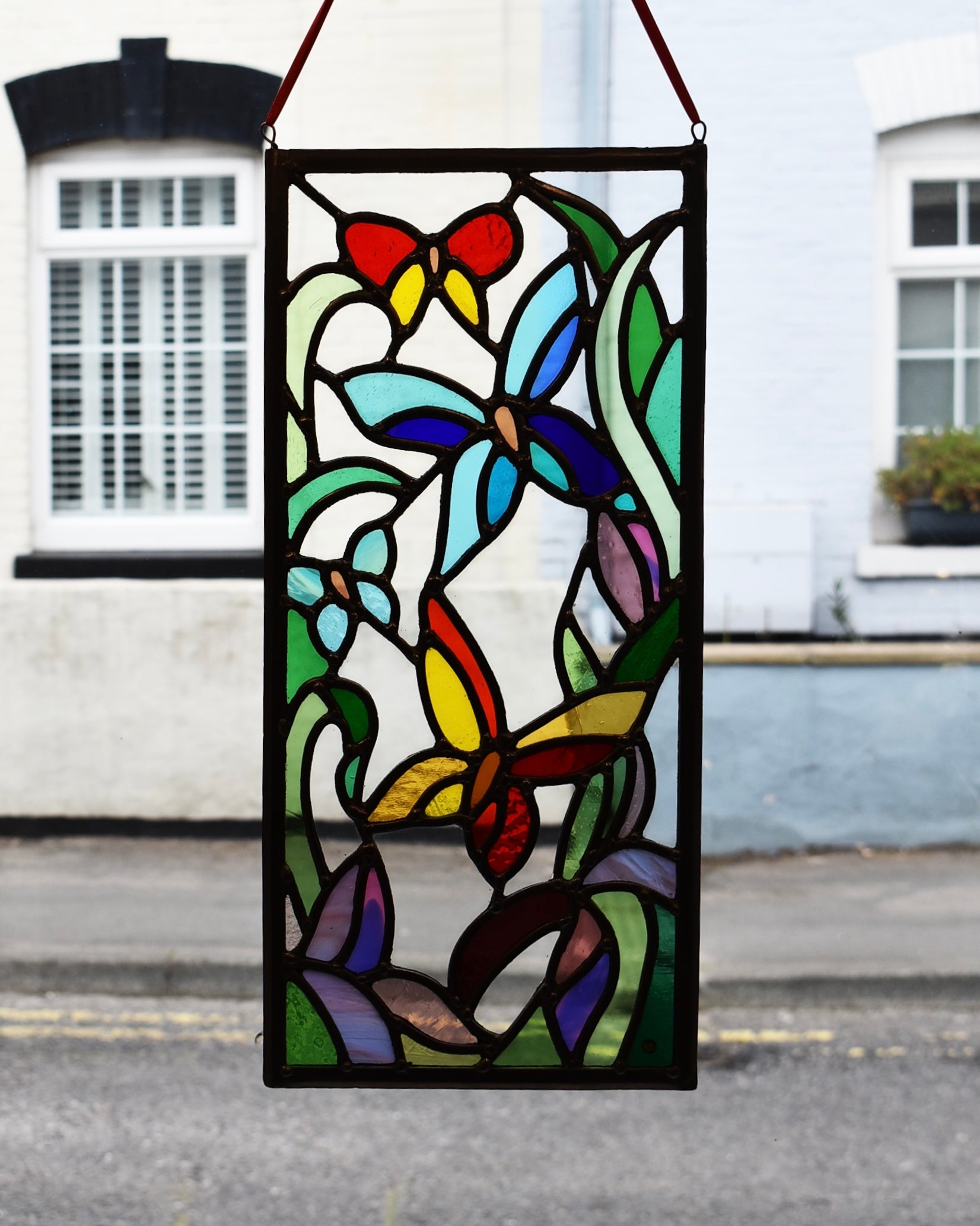 'Dance of the Butterflies' - Stained Glass Hanging Panel