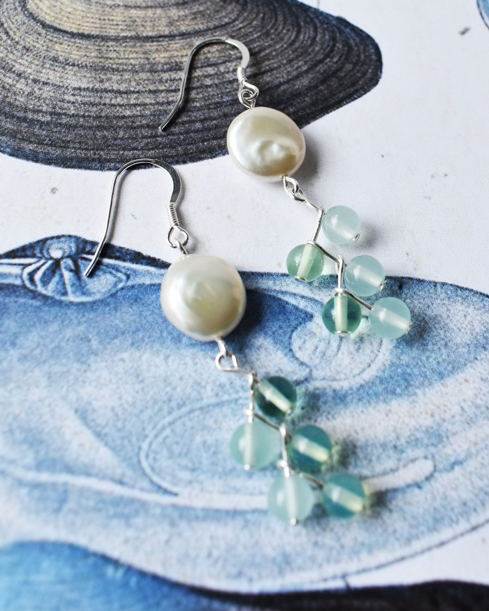 Elegant Green Pearl Drop Earrings