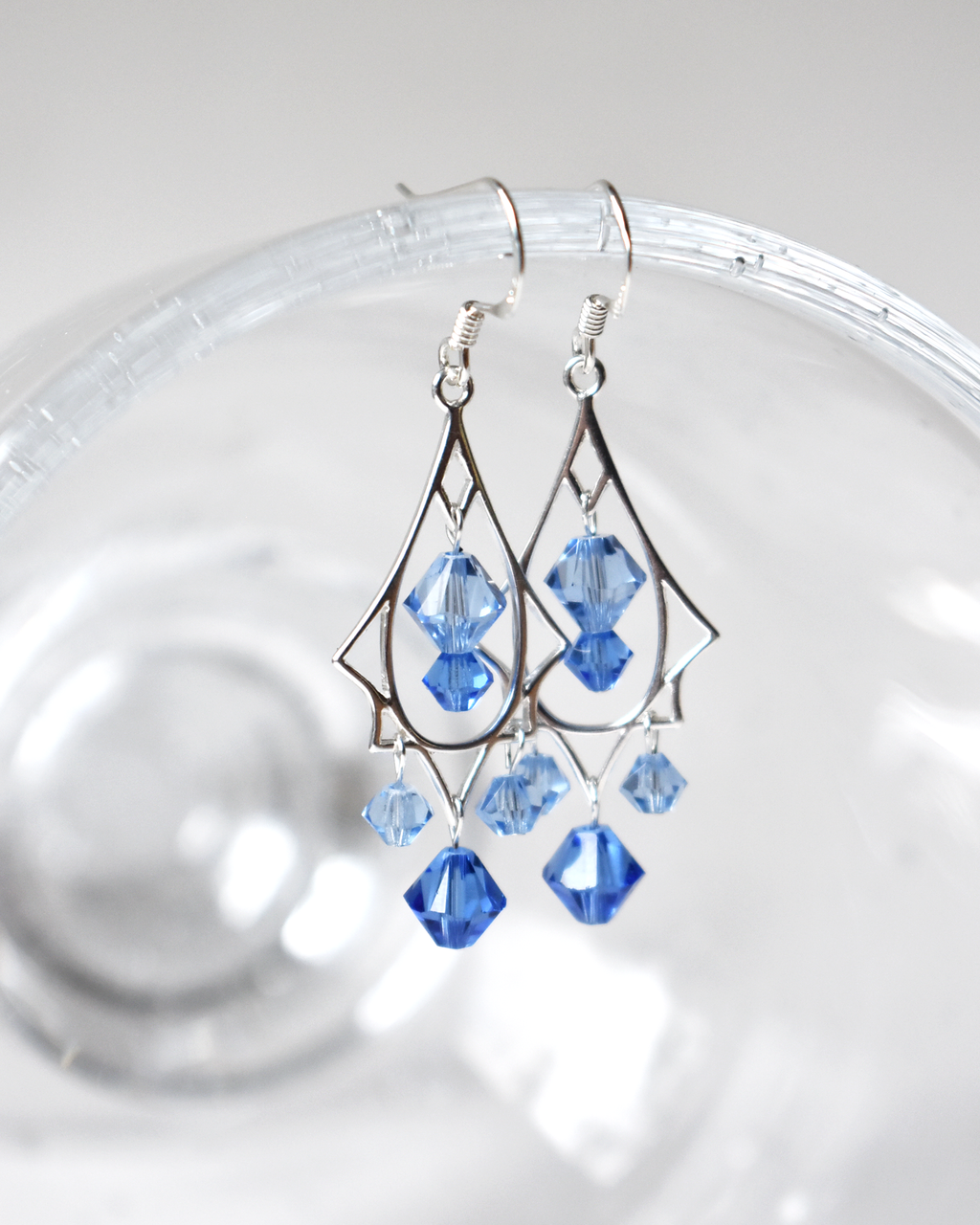 Blue Crystal Art Deco Chandelier Earrings