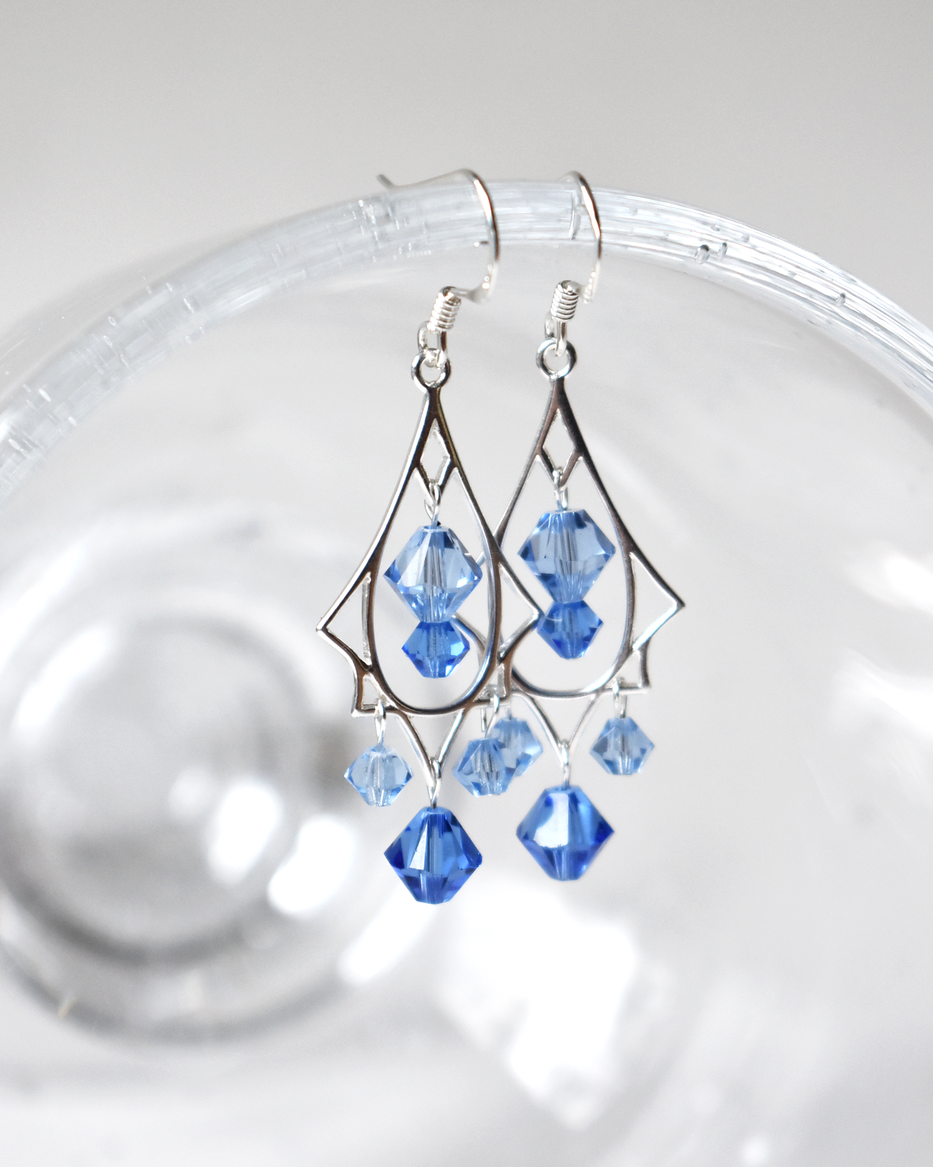 Blue Crystal Art Deco Chandelier Earrings