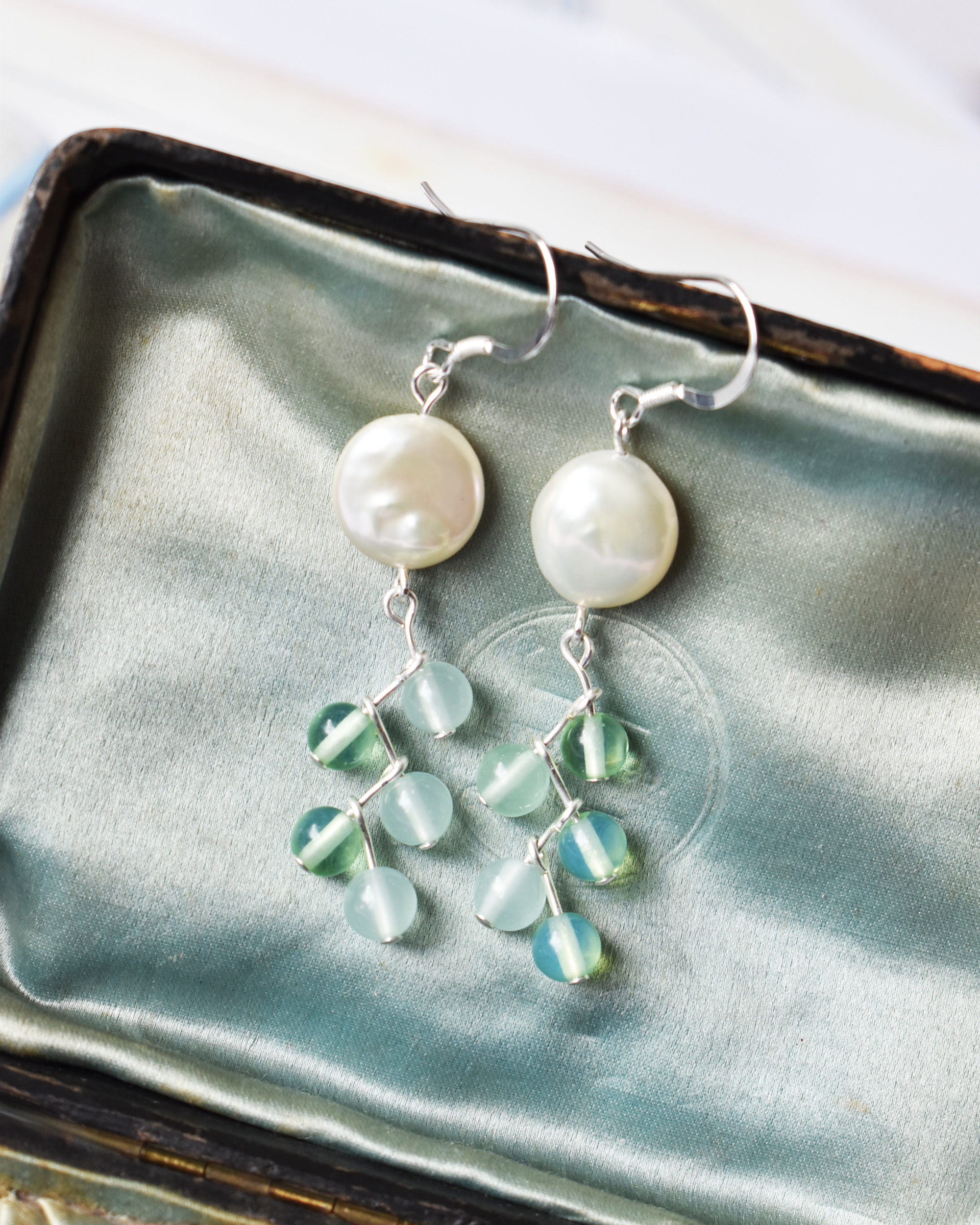 Elegant Green Pearl Drop Earrings