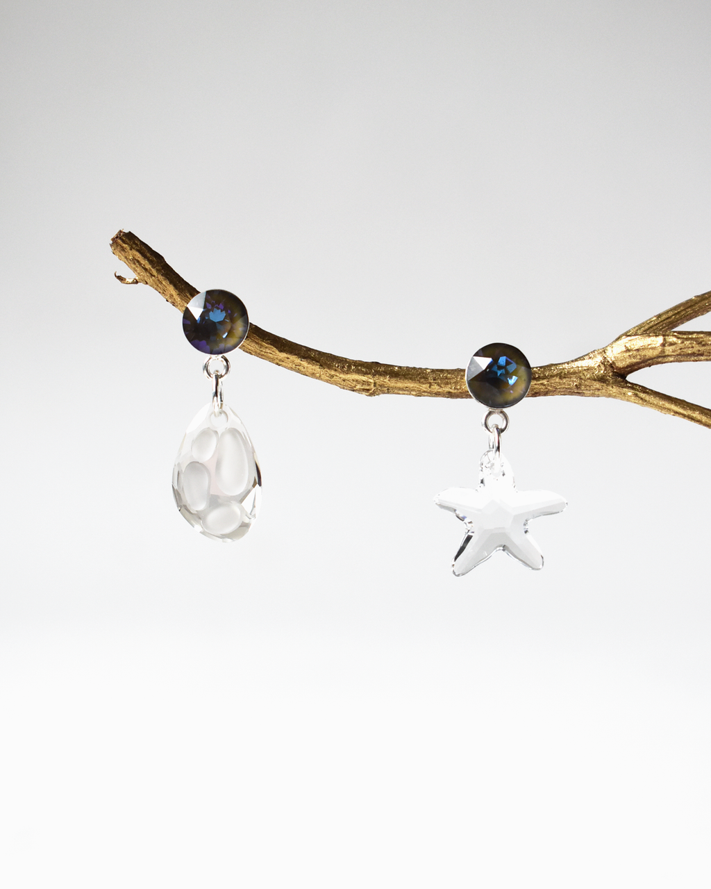 Cloudy Champagne & Lilac Mismatch Crystal Earrings