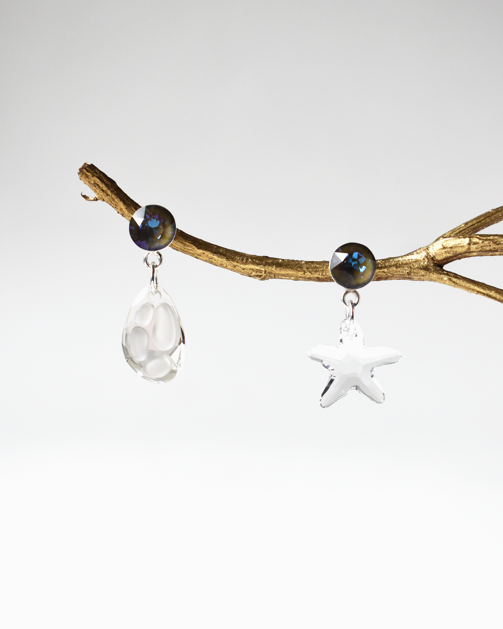 Cloudy Champagne & Lilac Mismatch Crystal Earrings