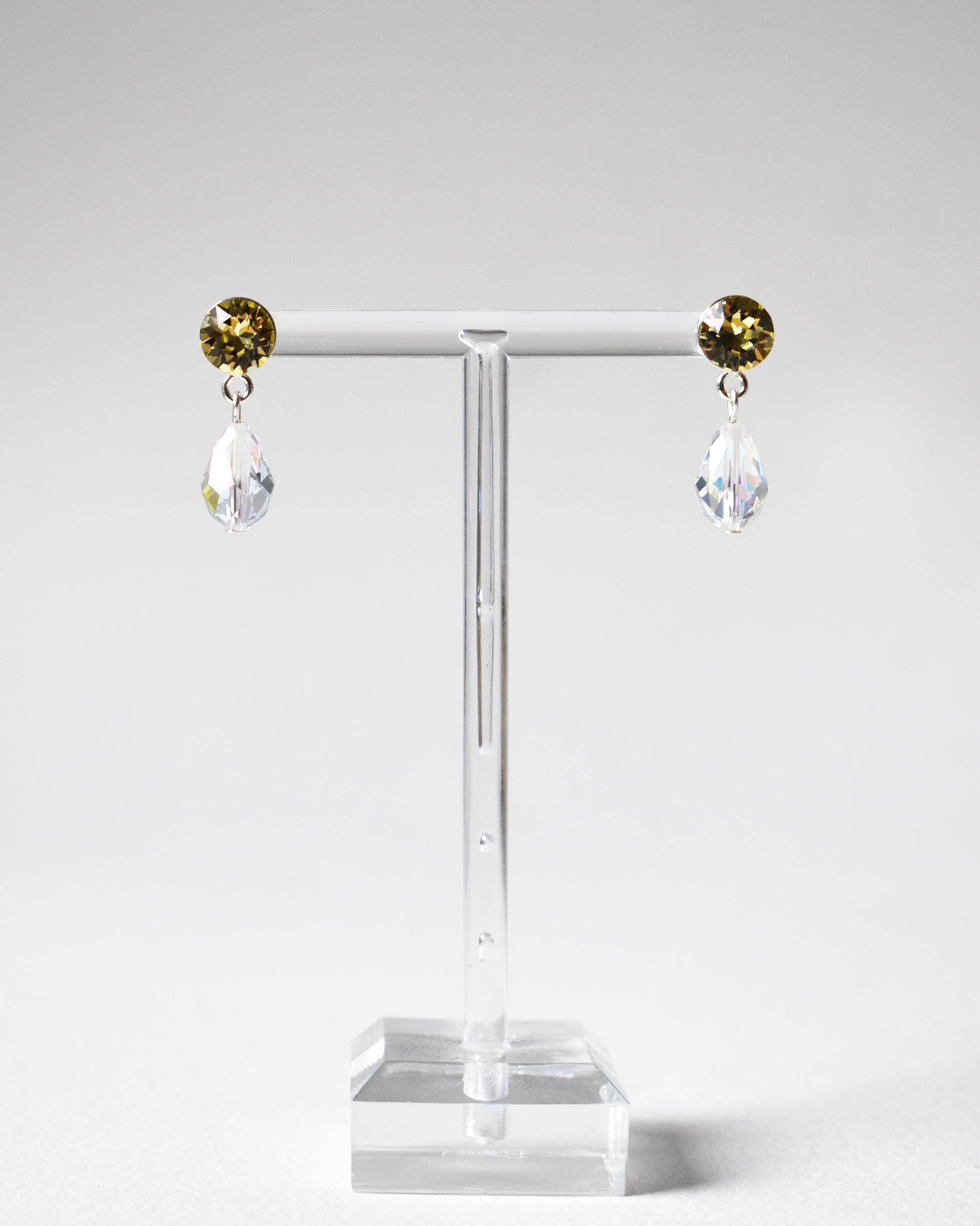 Pale Yellow Crystal Stud Earrings with Iridescent Drops