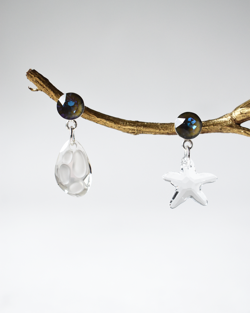 Cloudy Champagne & Lilac Mismatch Crystal Earrings