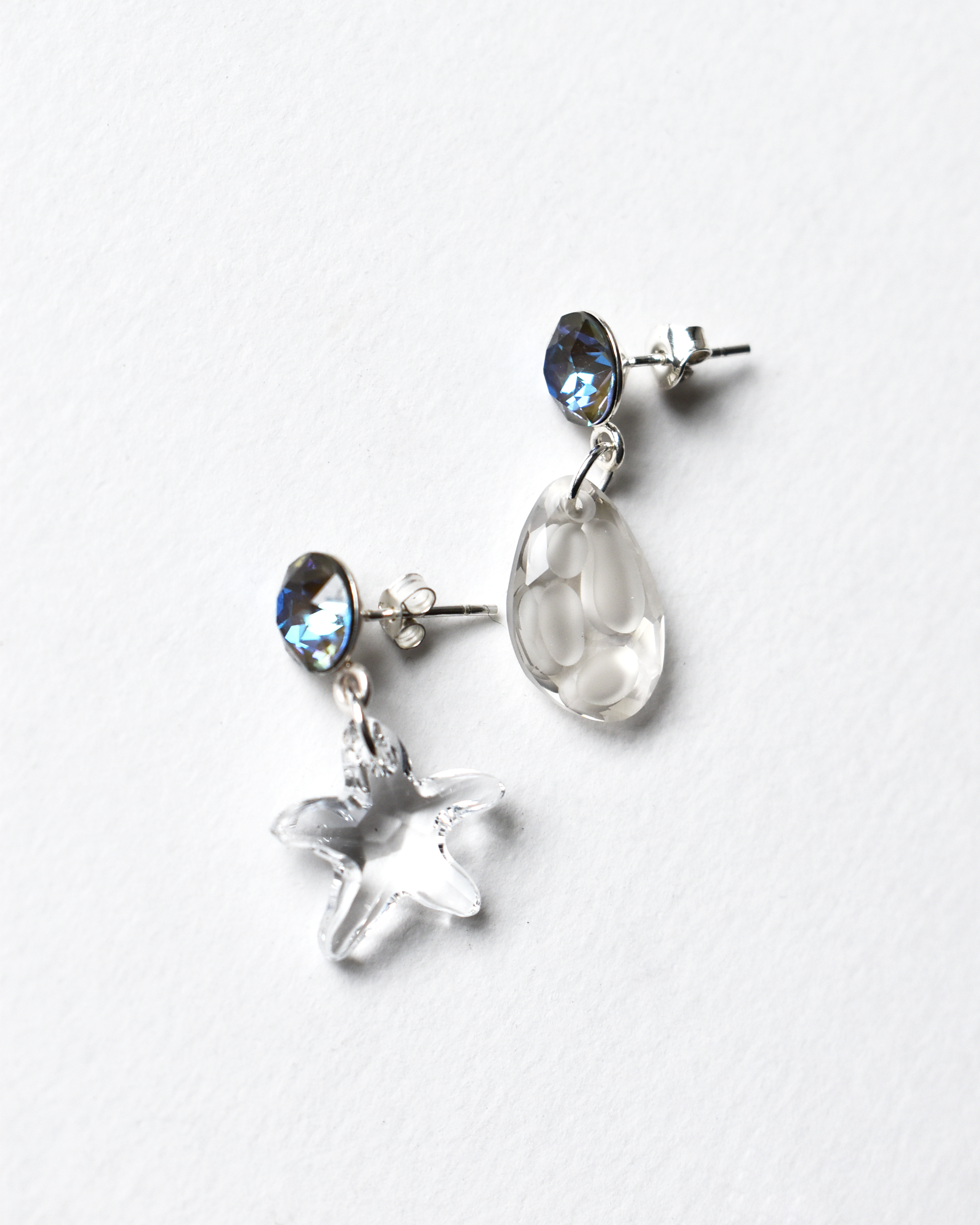 Cloudy Champagne & Lilac Mismatch Crystal Earrings