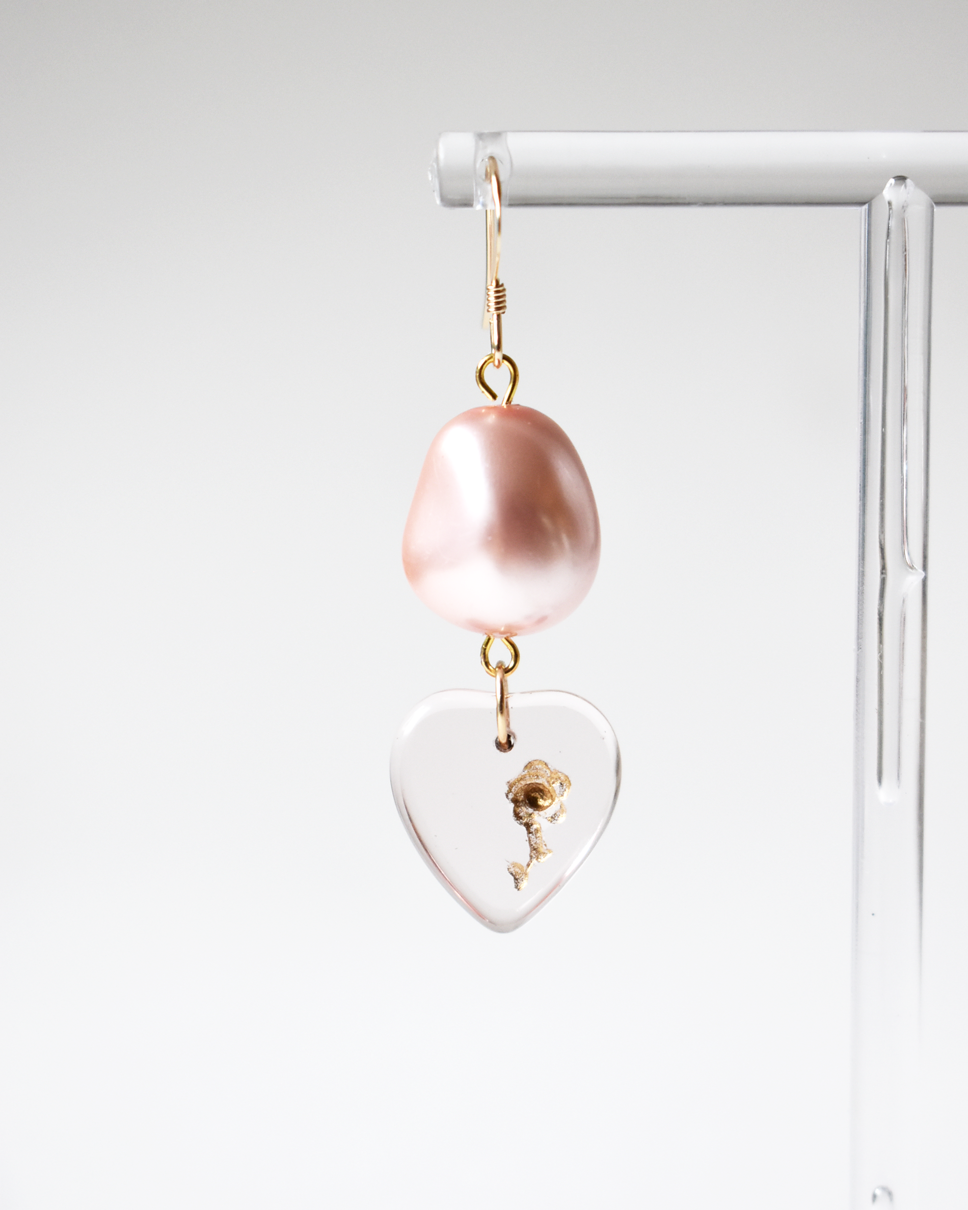 Romantic Pink Pearl and Glass Heart Earrings