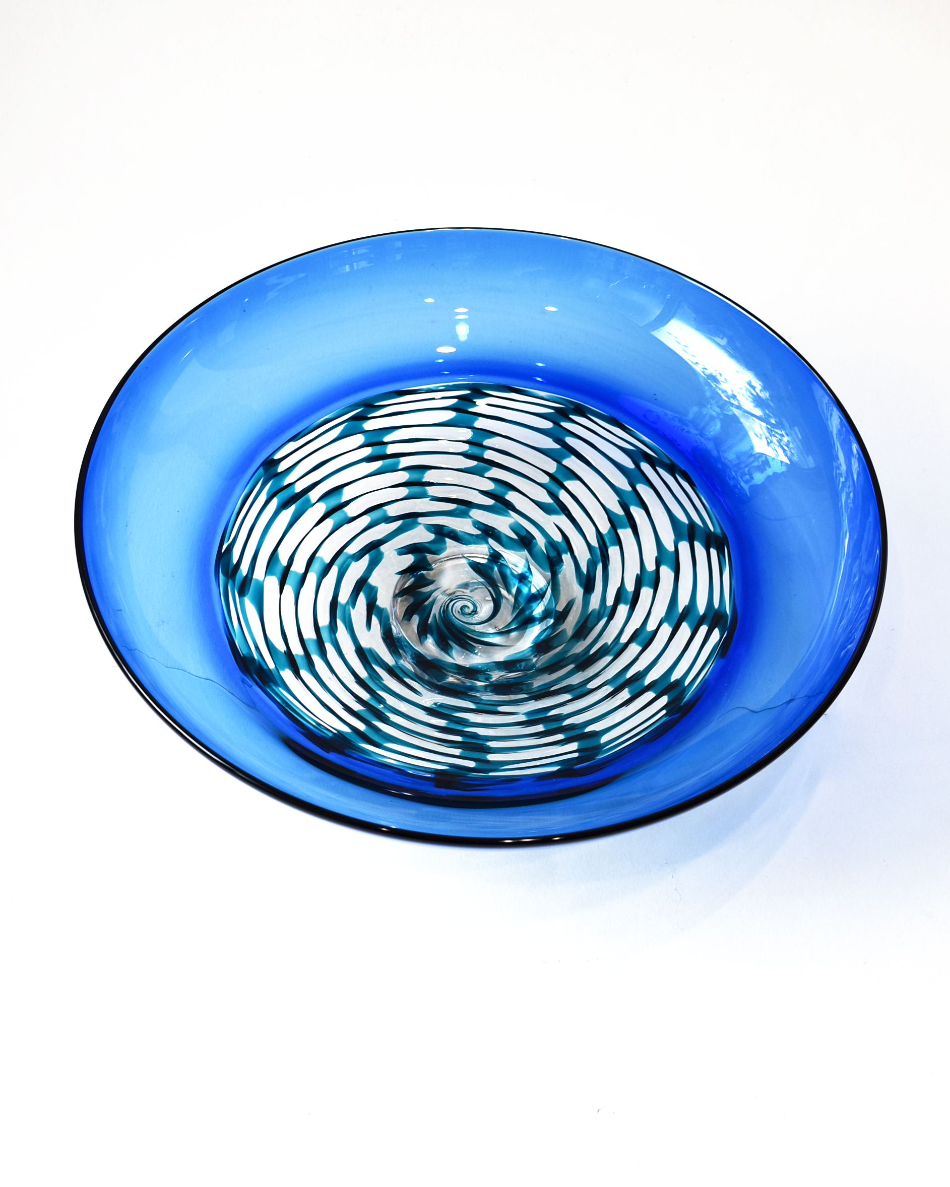 Blue & Aqua Blown Lattice Glass Bowl (L)