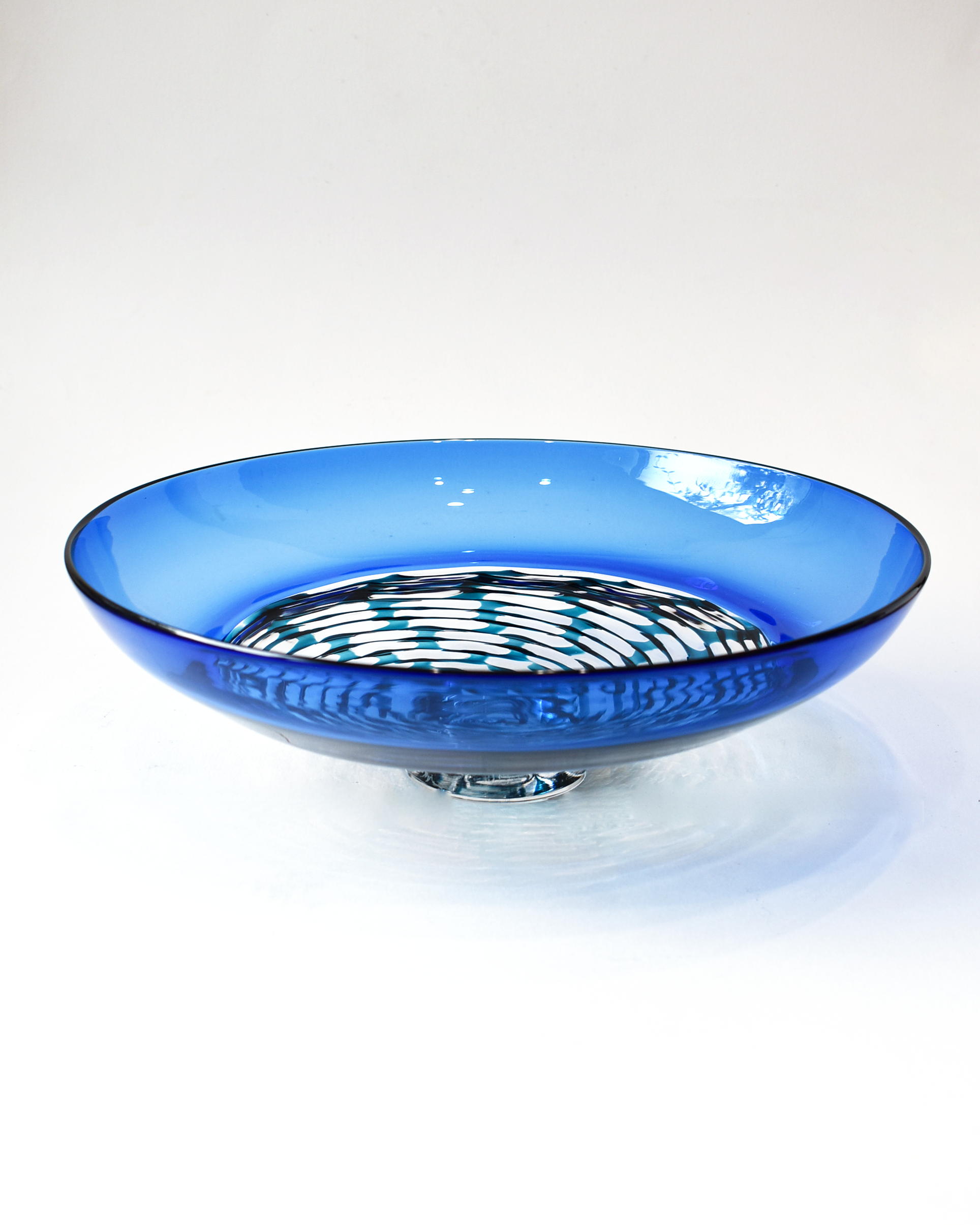 Blue & Aqua Blown Lattice Glass Bowl (L)