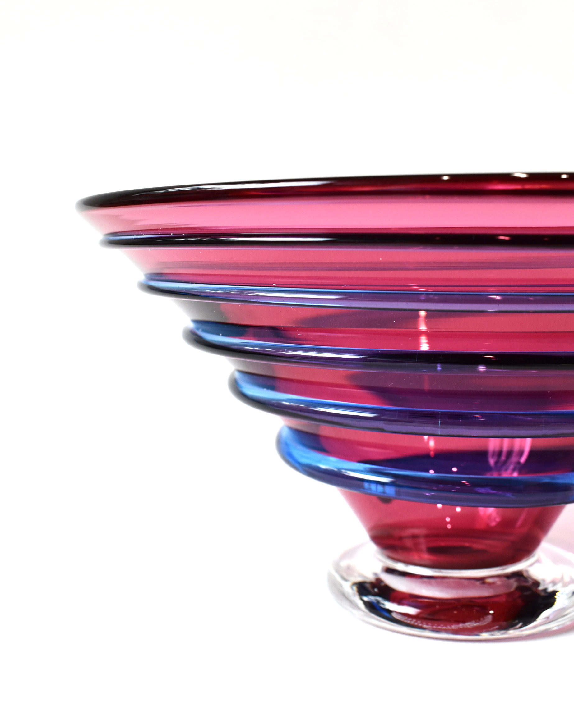 Cranberry Pink & Blue Spiral Blown Bowl (S)