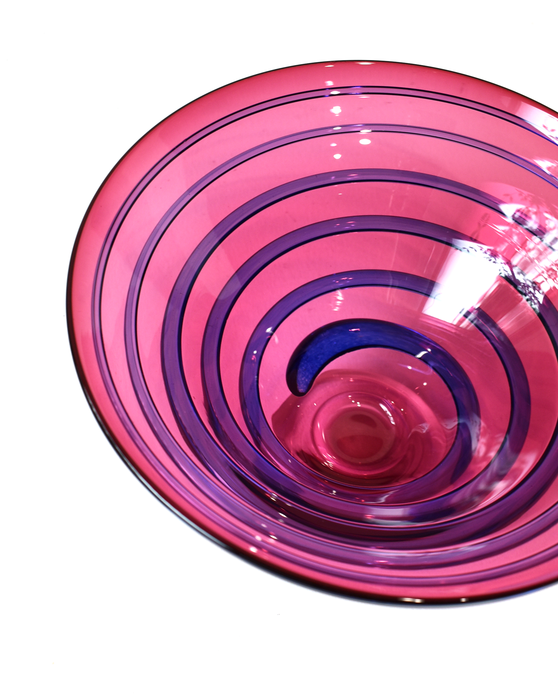 Cranberry Pink & Blue Spiral Blown Bowl (S)