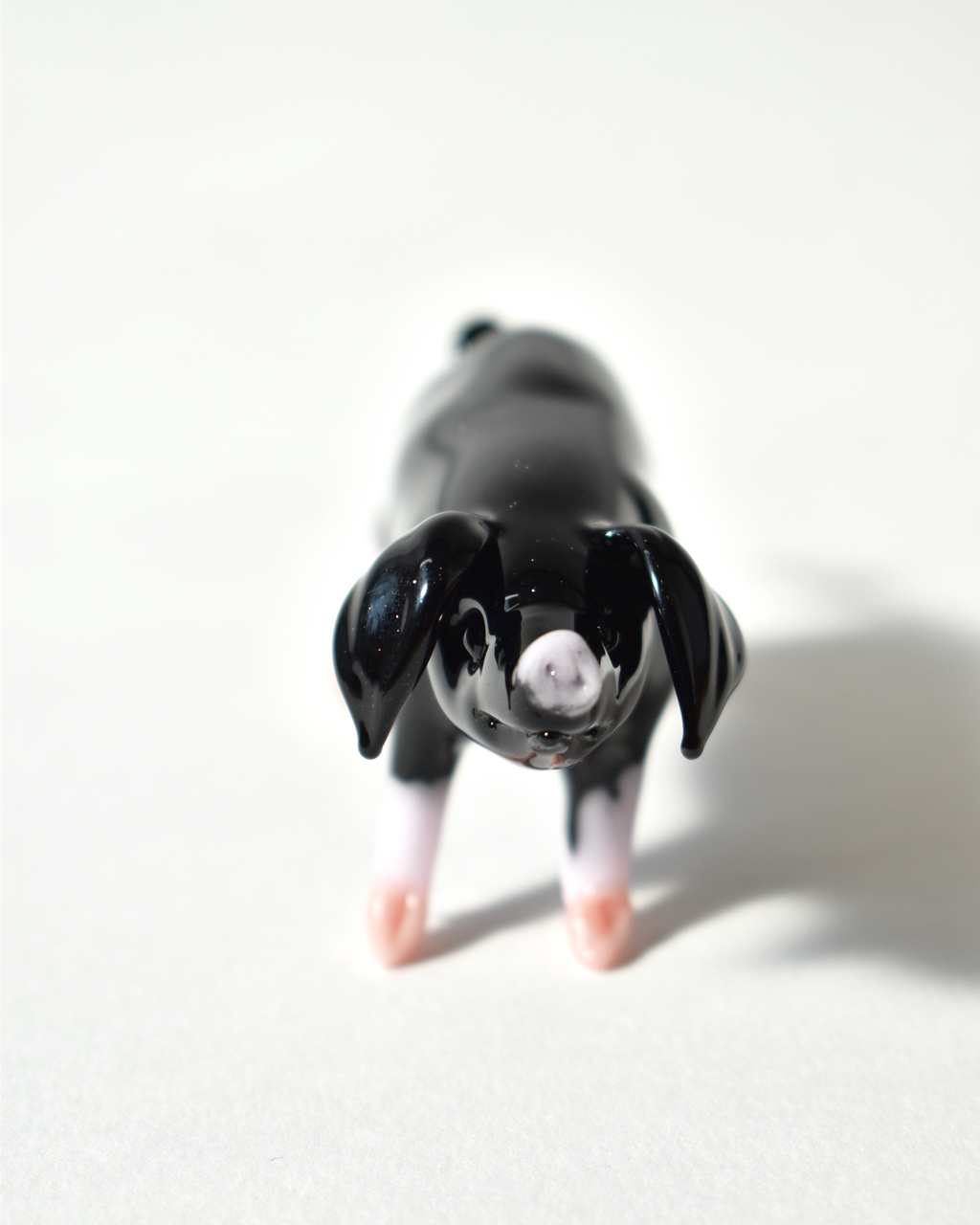 'Black Pig with Pink Trotters' Glass Sculpture