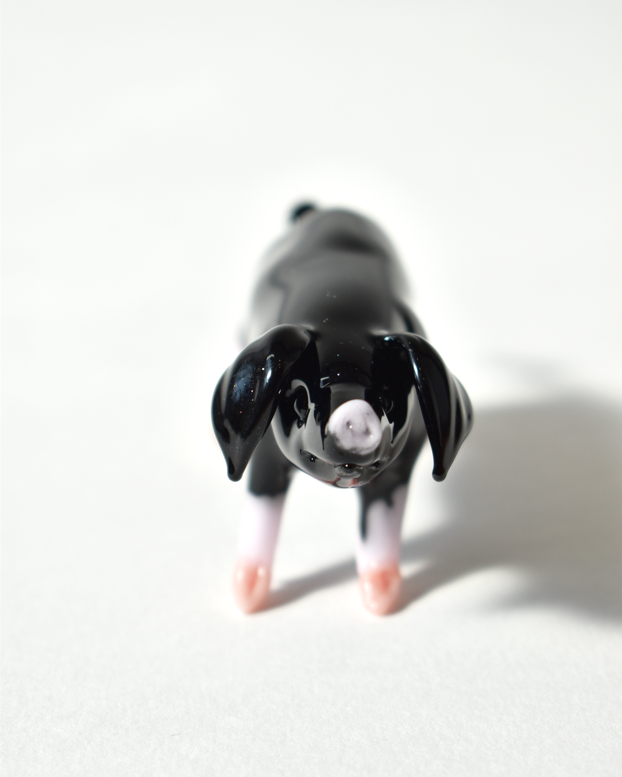 'Black Pig with Pink Trotters' Glass Sculpture