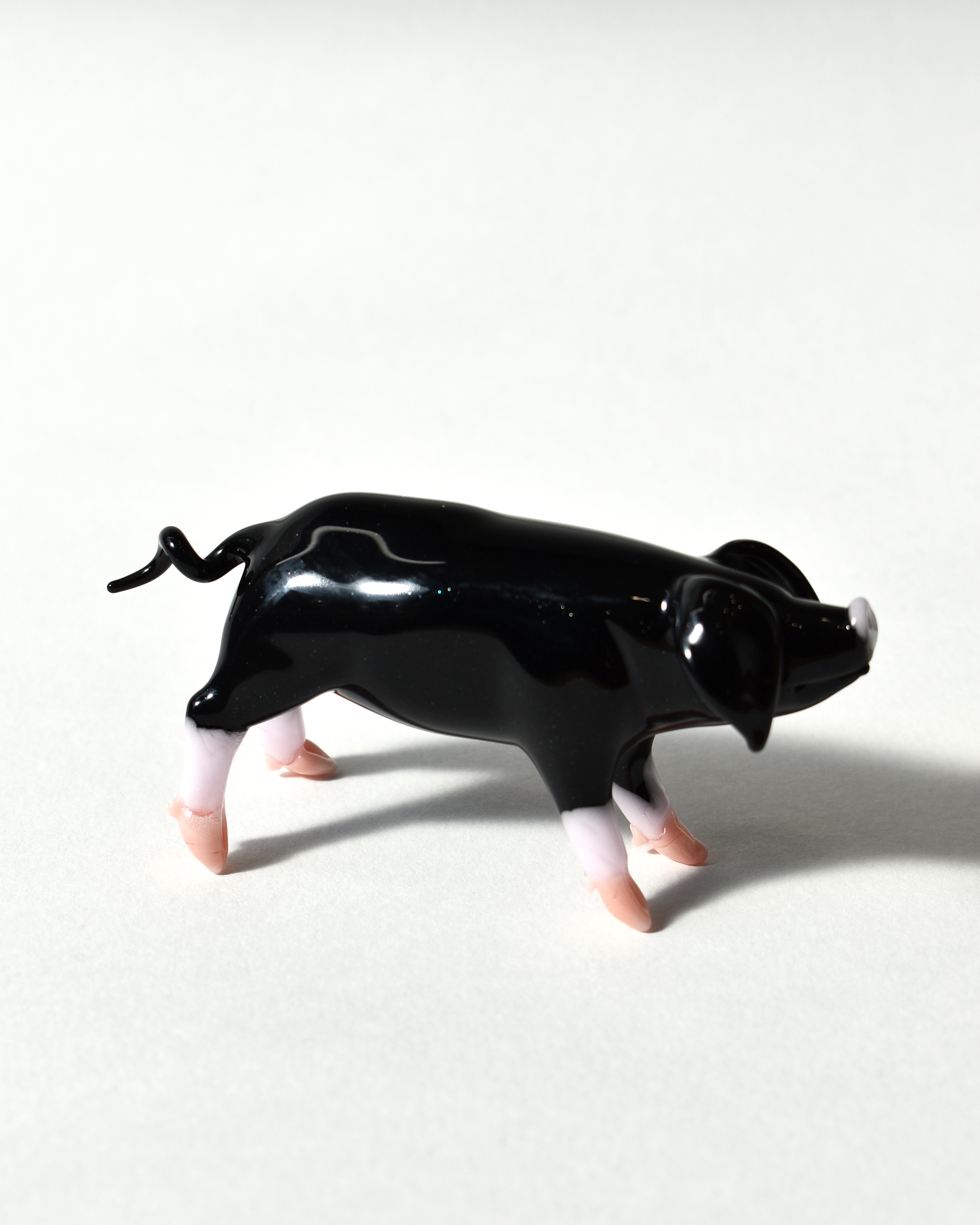 'Black Pig with Pink Trotters' Glass Sculpture