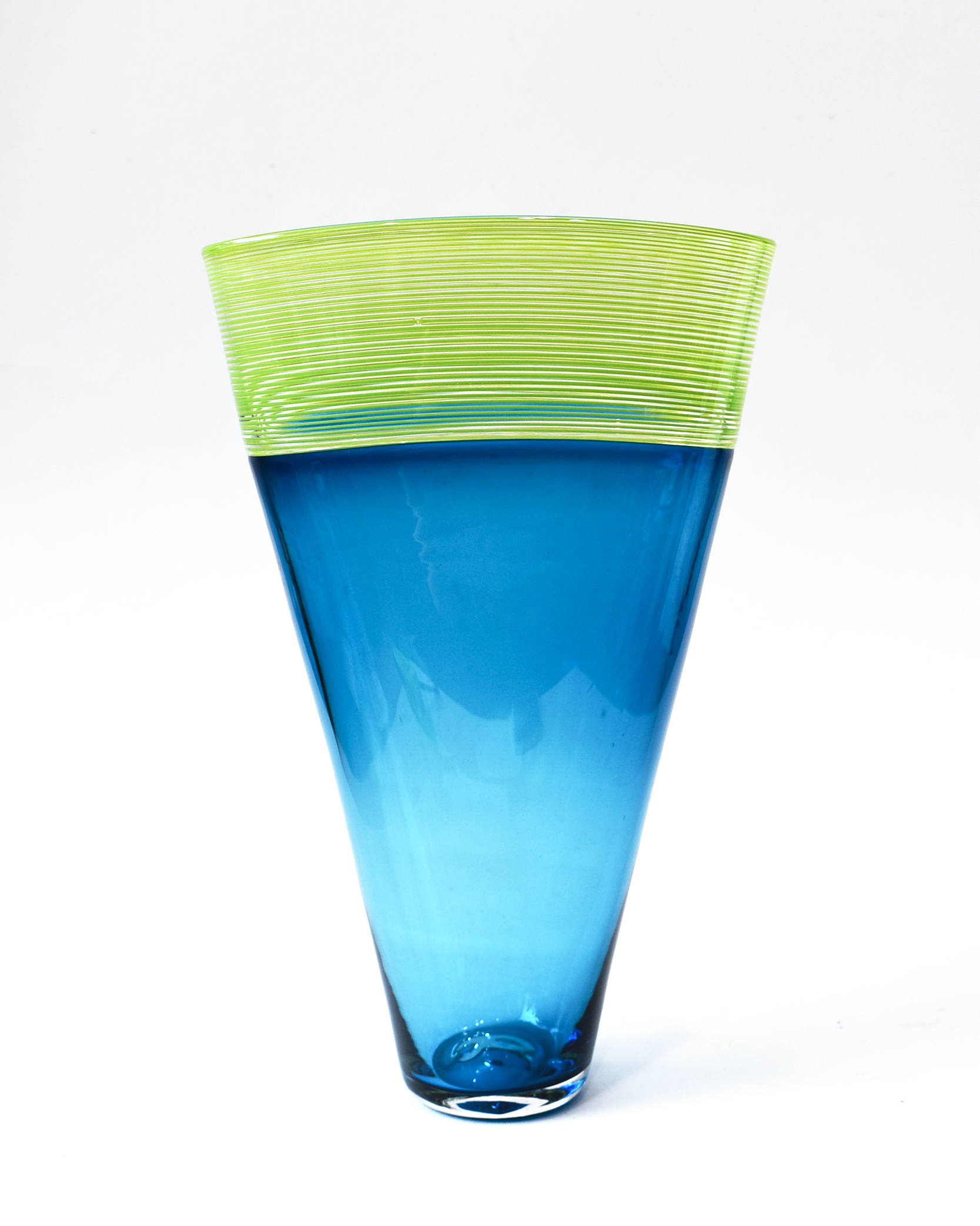 Aqua & Lime Threaded Blown Glass Vase (S)