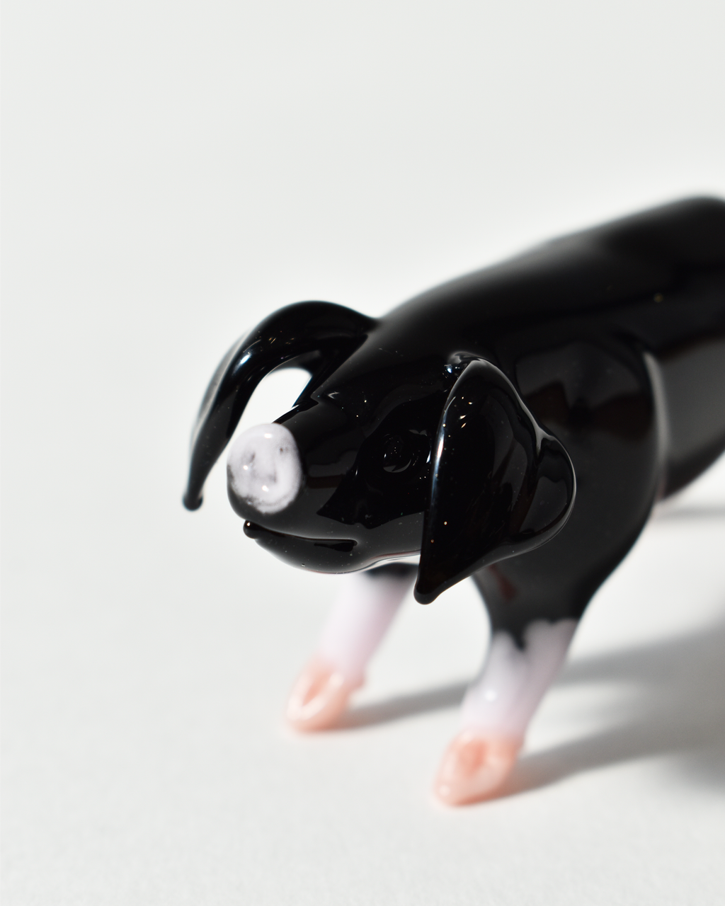 'Black Pig with Pink Trotters' Glass Sculpture