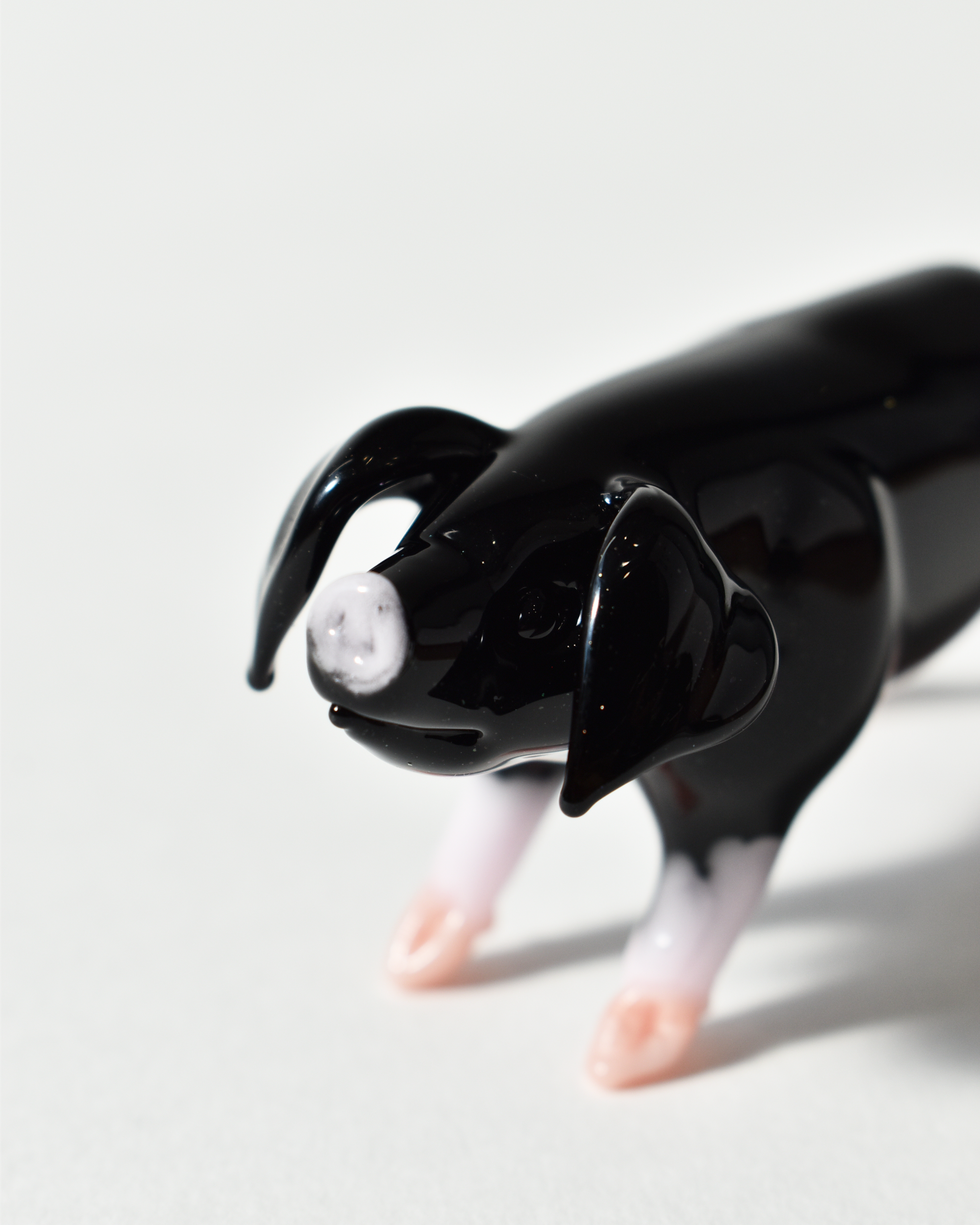 'Black Pig with Pink Trotters' Glass Sculpture