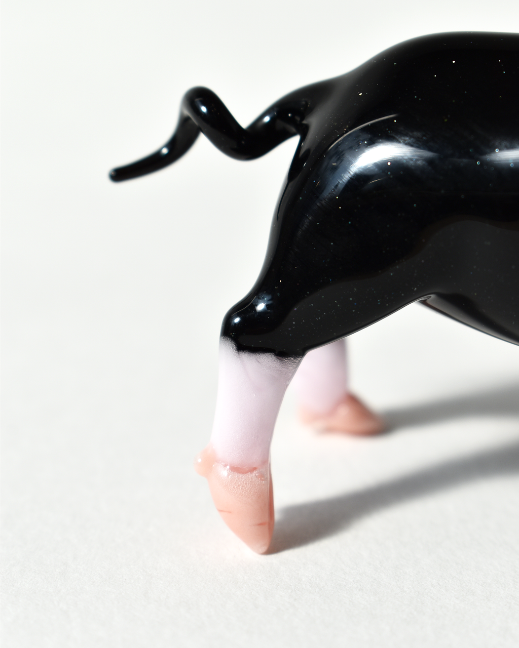 'Black Pig with Pink Trotters' Glass Sculpture