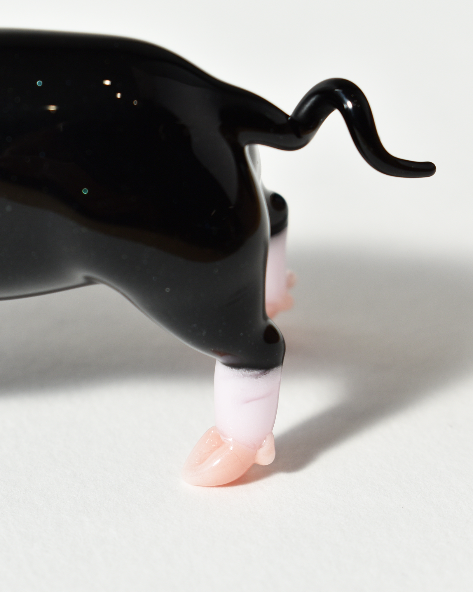 'Black Pig with Pink Trotters' Glass Sculpture