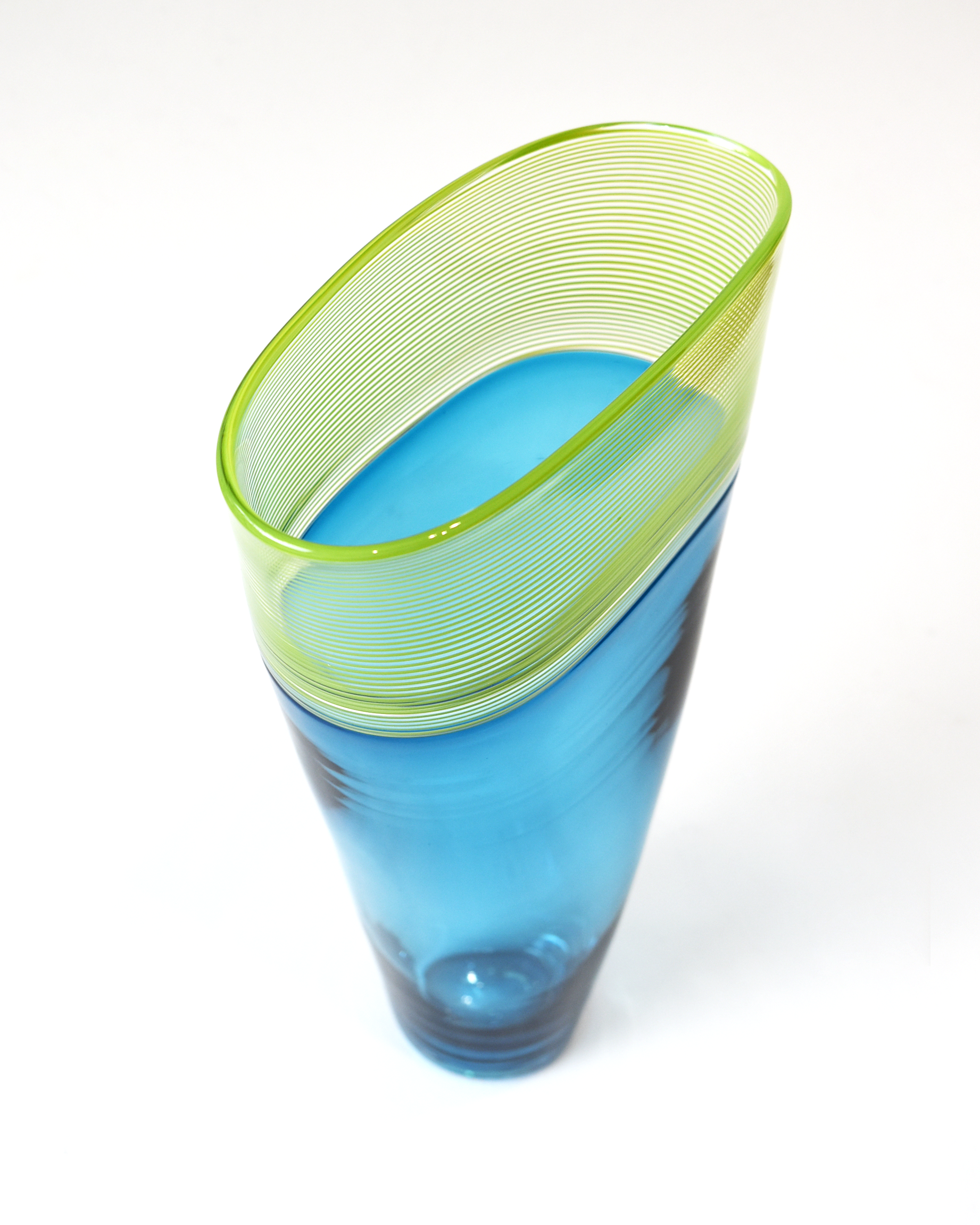 Aqua & Lime Threaded Blown Glass Vase (S)