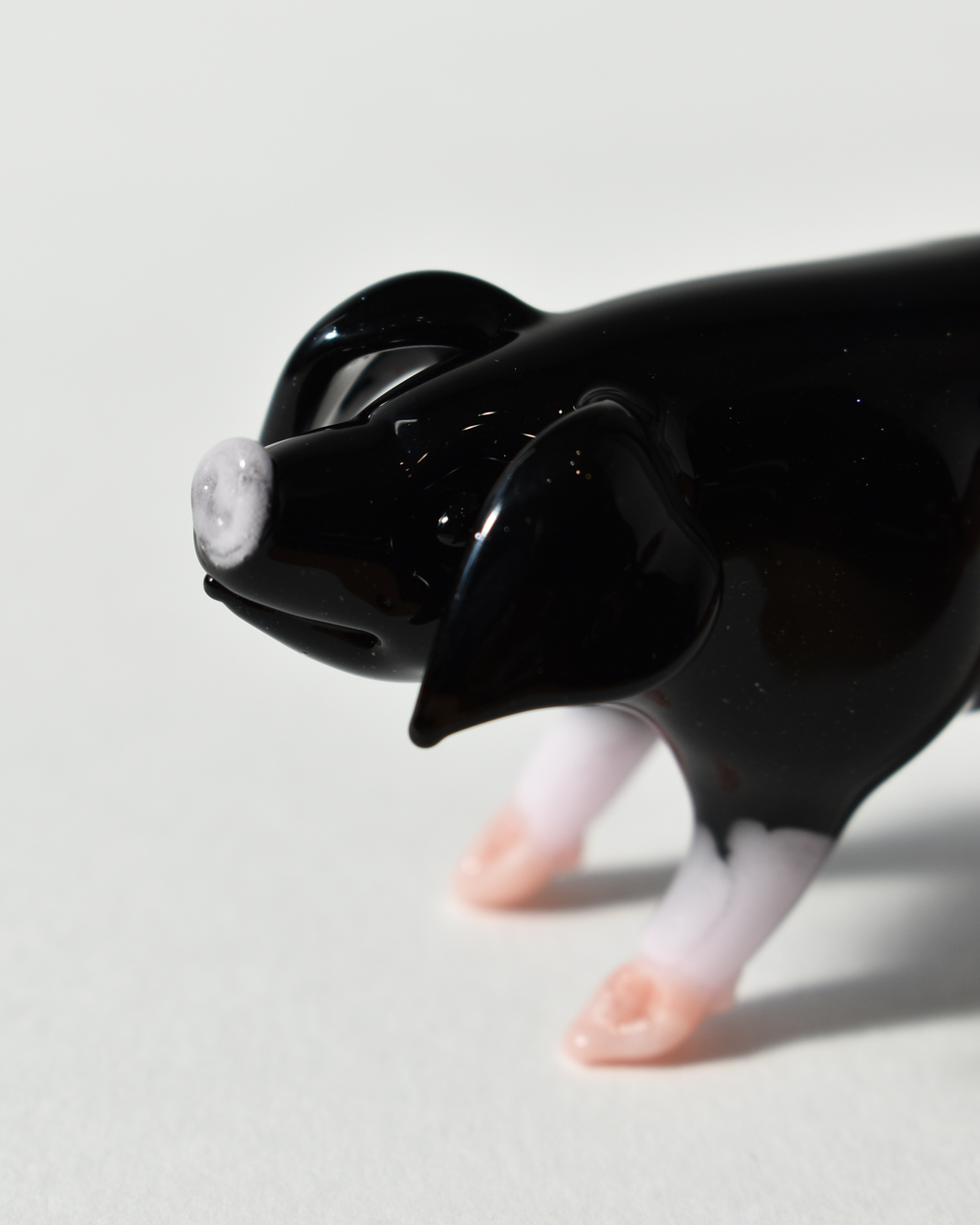 'Black Pig with Pink Trotters' Glass Sculpture