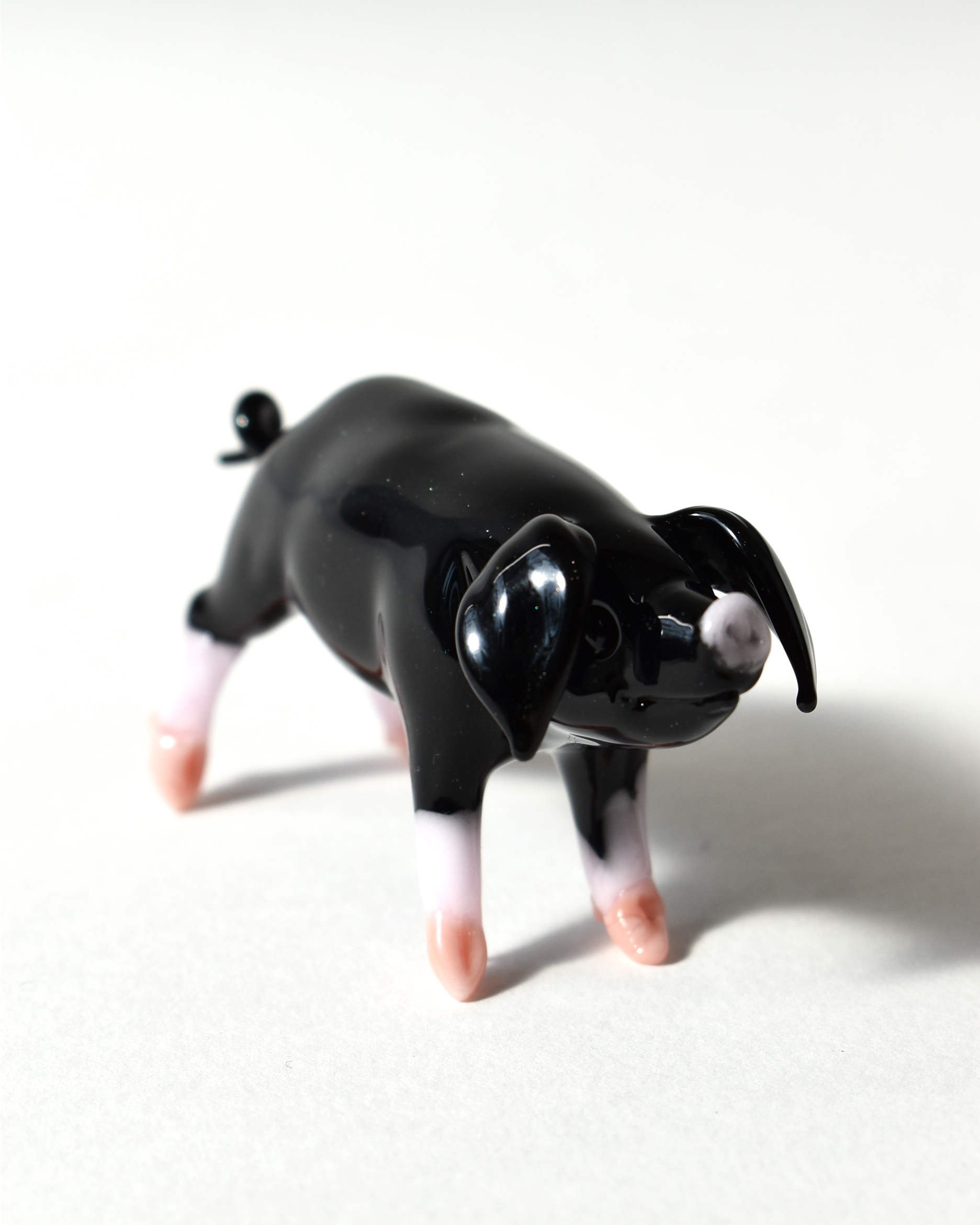'Black Pig with Pink Trotters' Glass Sculpture