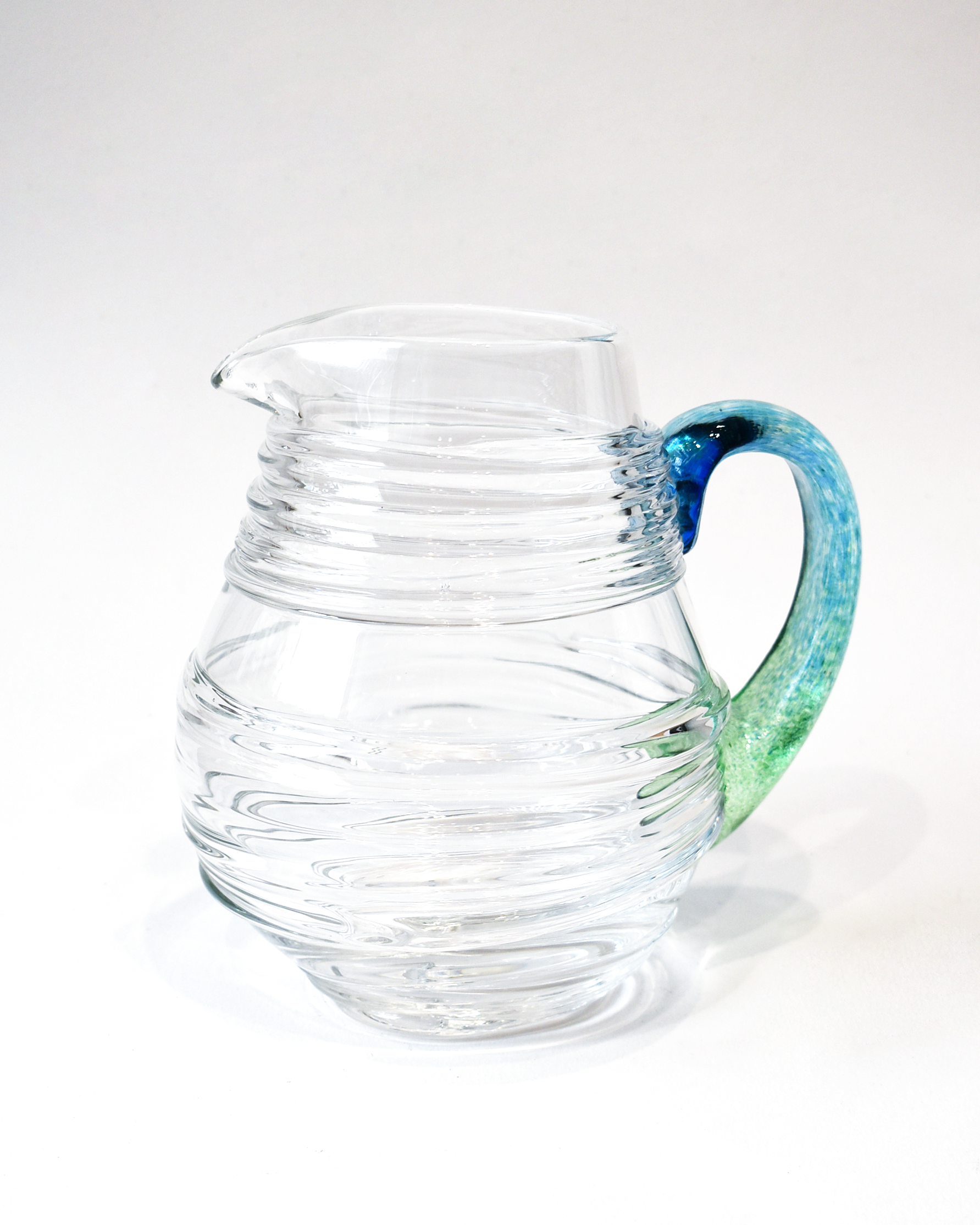 Aqua & Green Ripple Blown Glass Jug