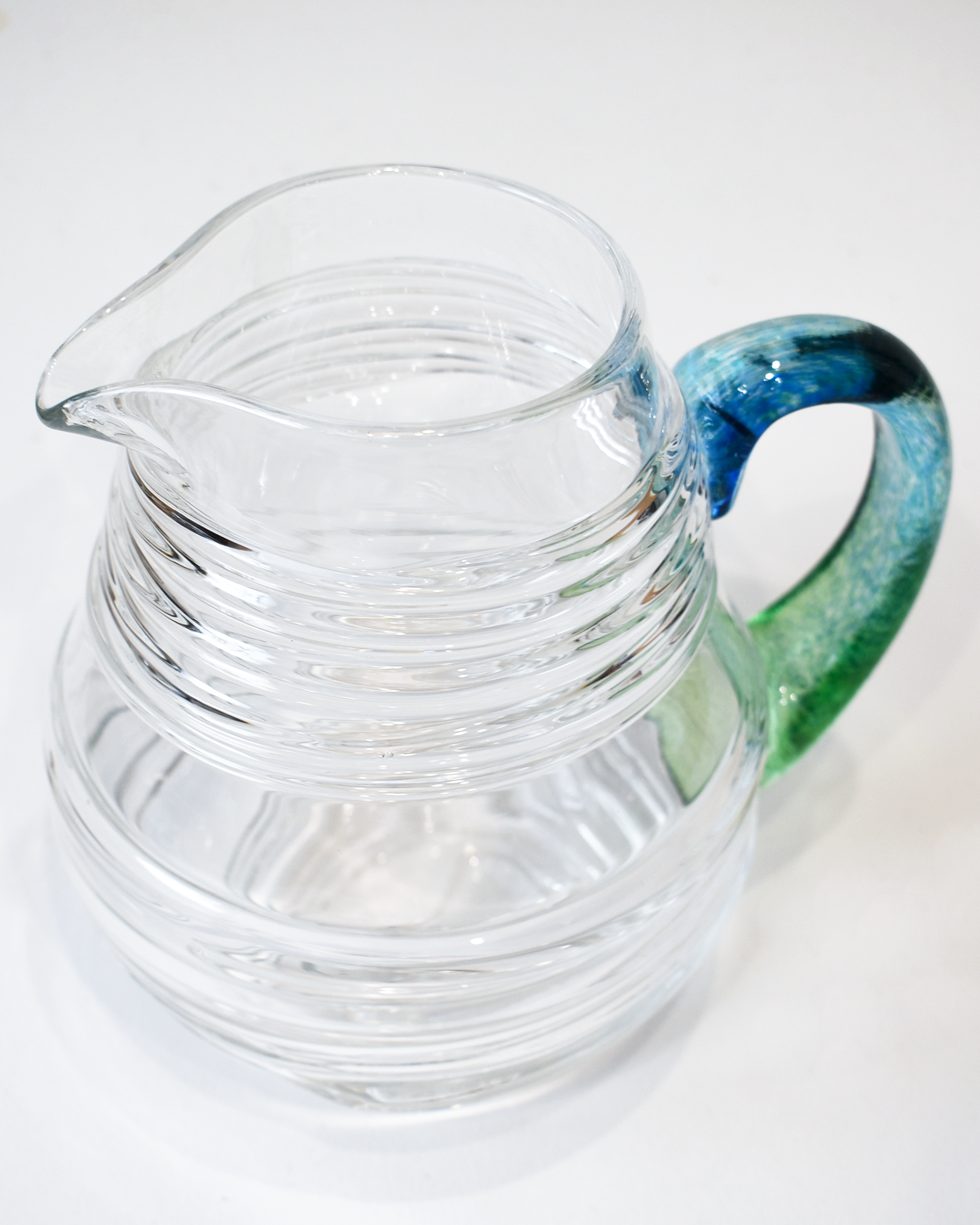 Aqua & Green Ripple Blown Glass Jug