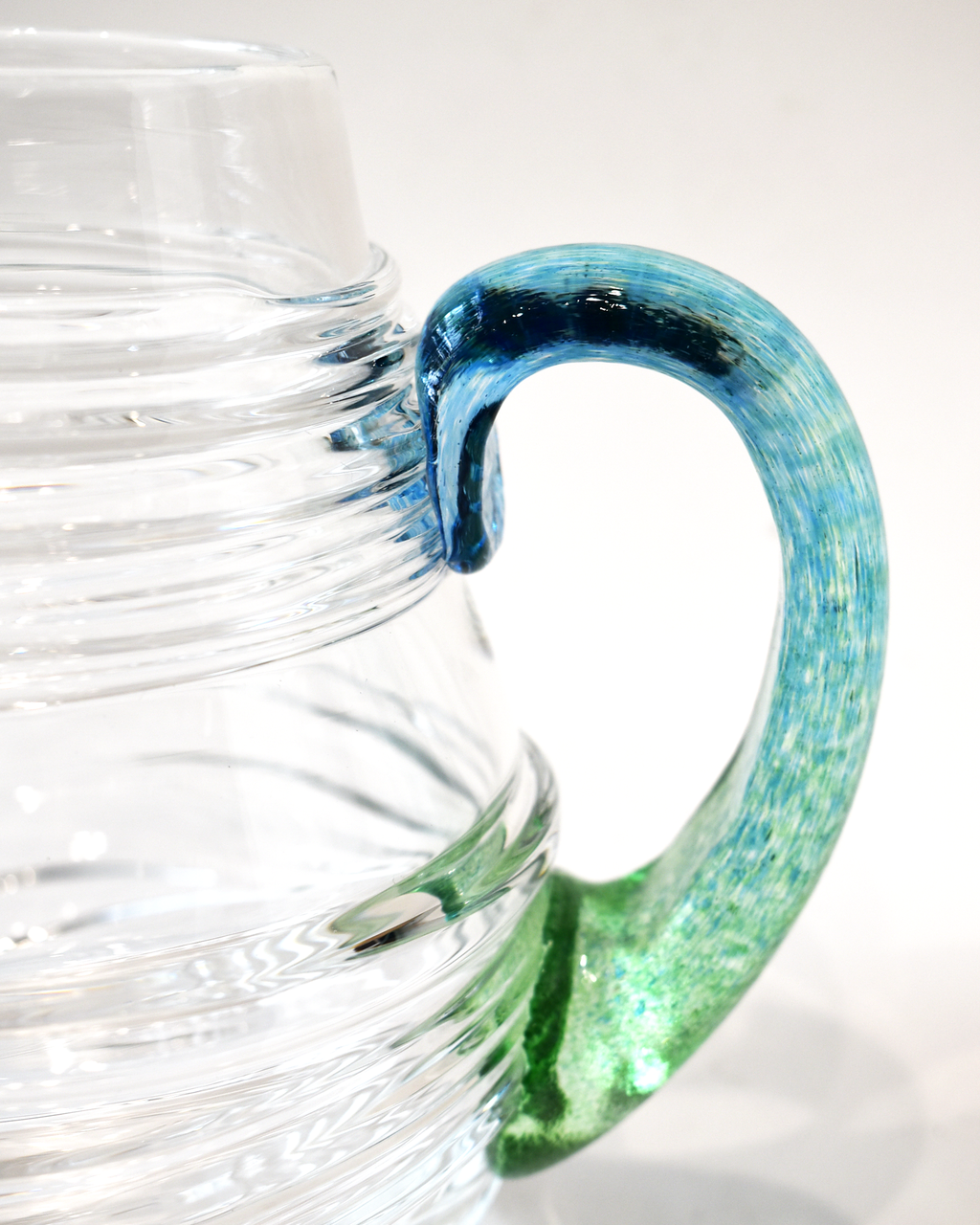 Aqua & Green Ripple Blown Glass Jug