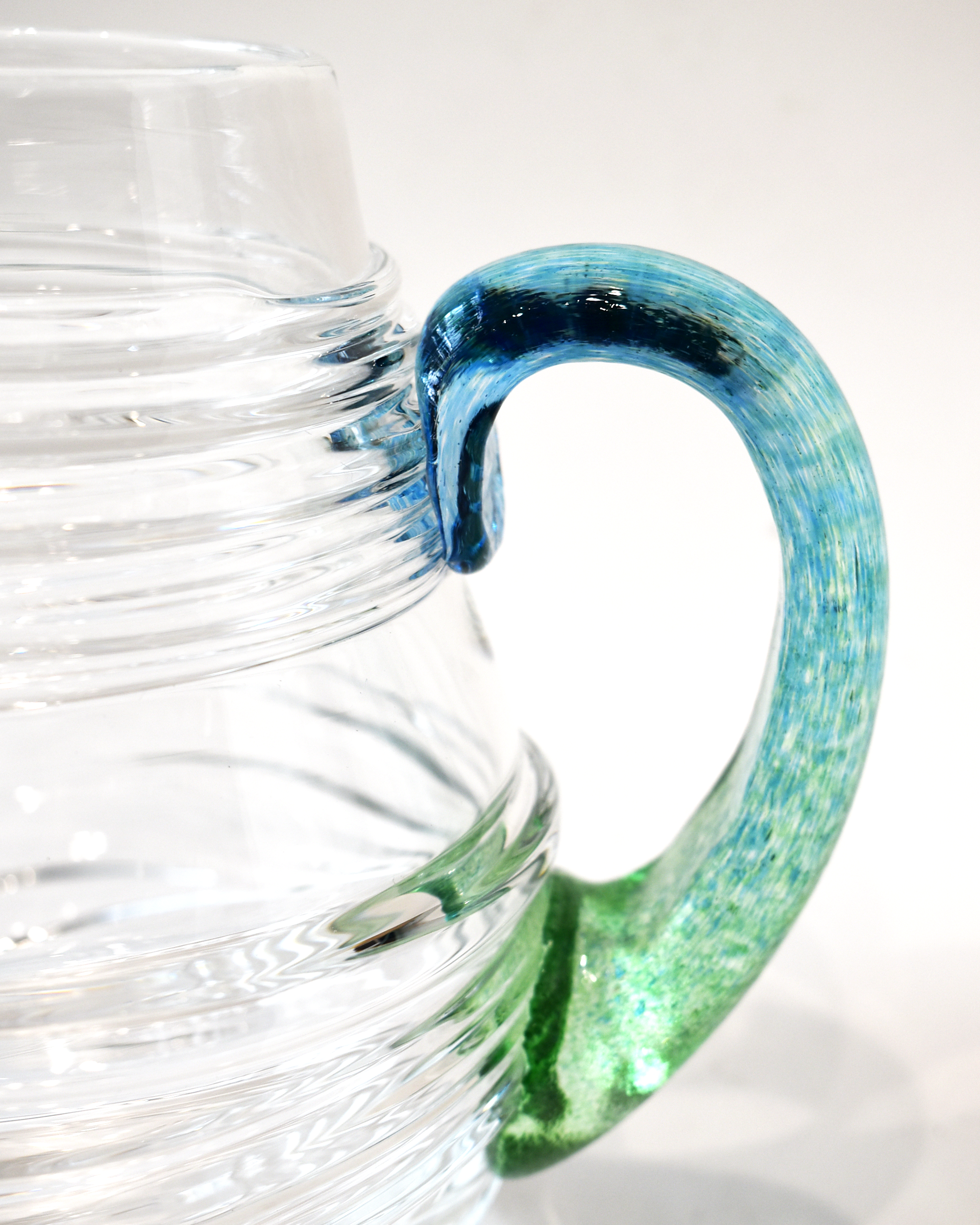 Aqua & Green Ripple Blown Glass Jug