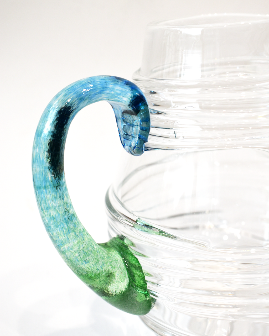 Aqua & Green Ripple Blown Glass Jug