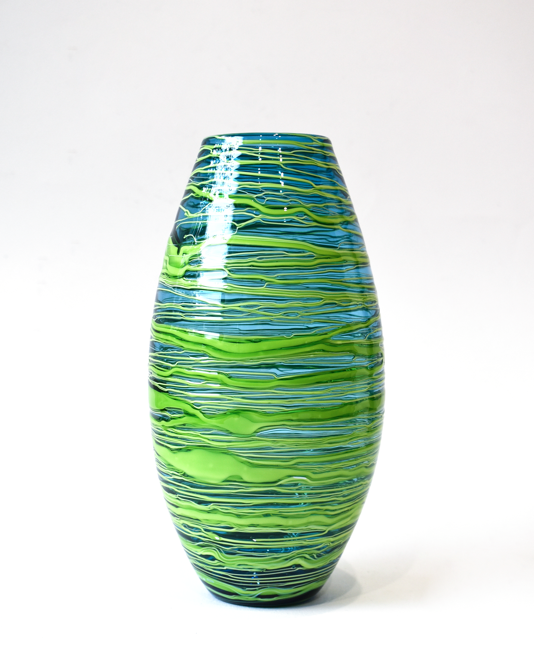 'Bound' Aqua & Lime Blown Glass Vase (S)