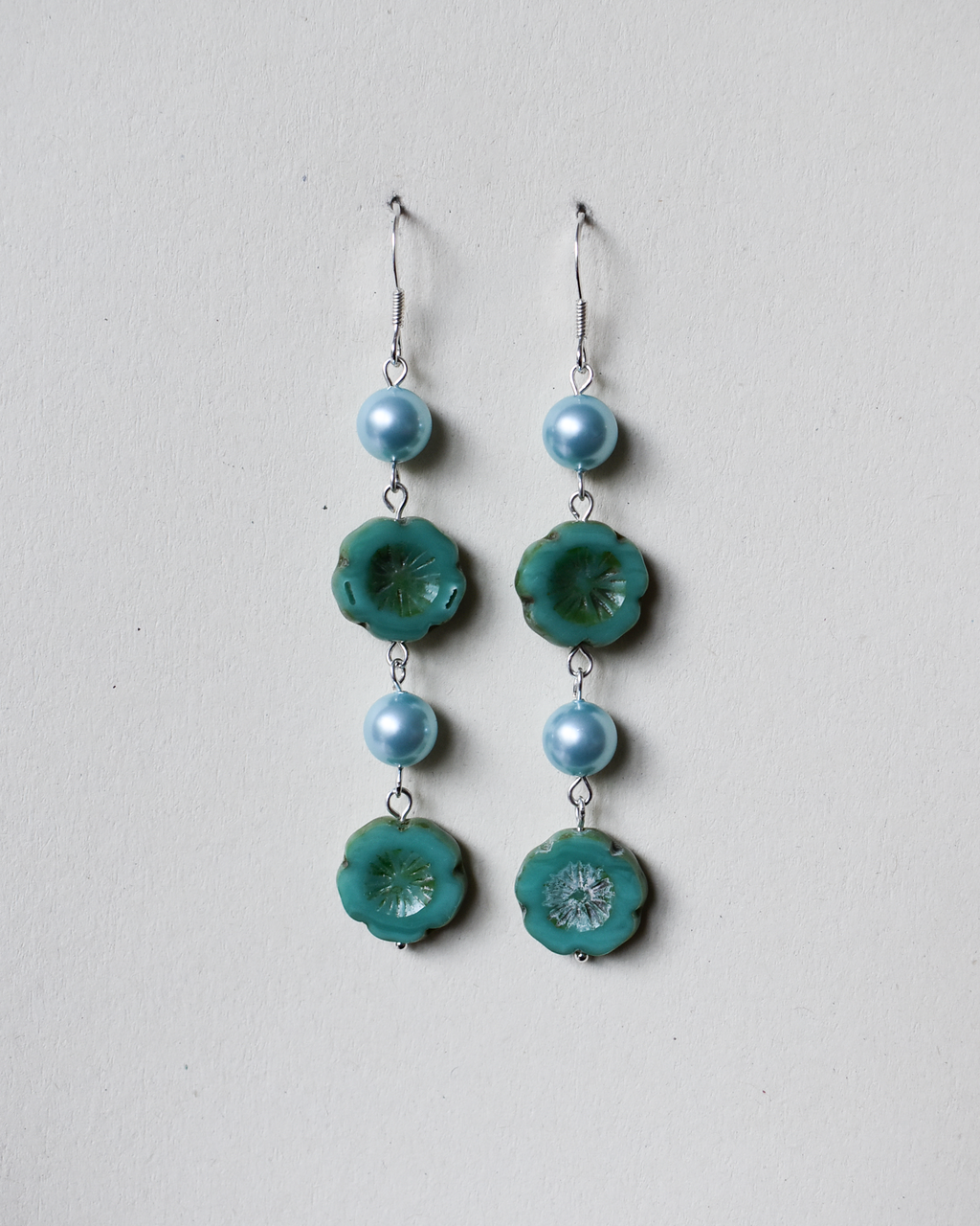 'Aqua Bloom' Pearl Drop Earrings
