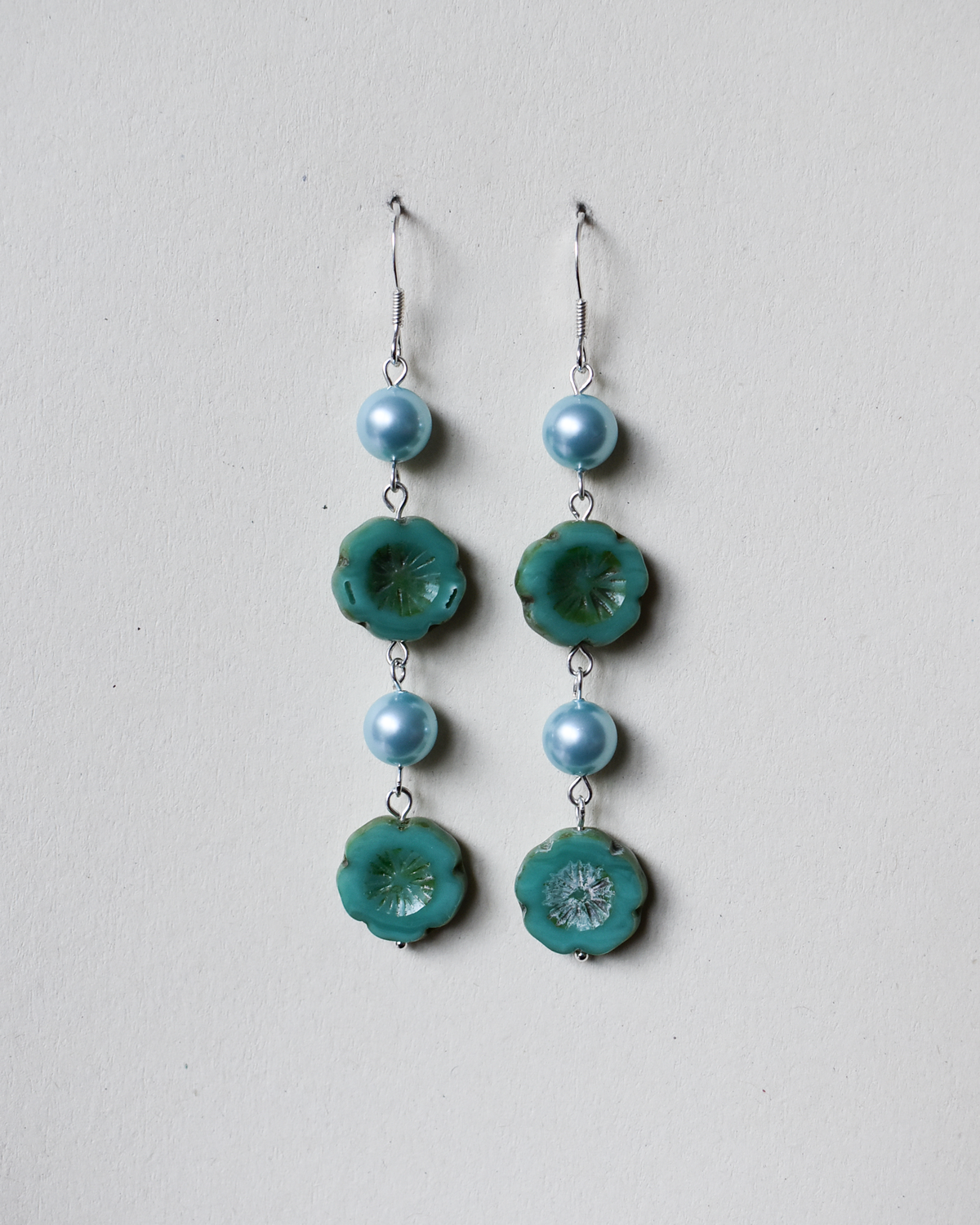 'Aqua Bloom' Pearl Drop Earrings