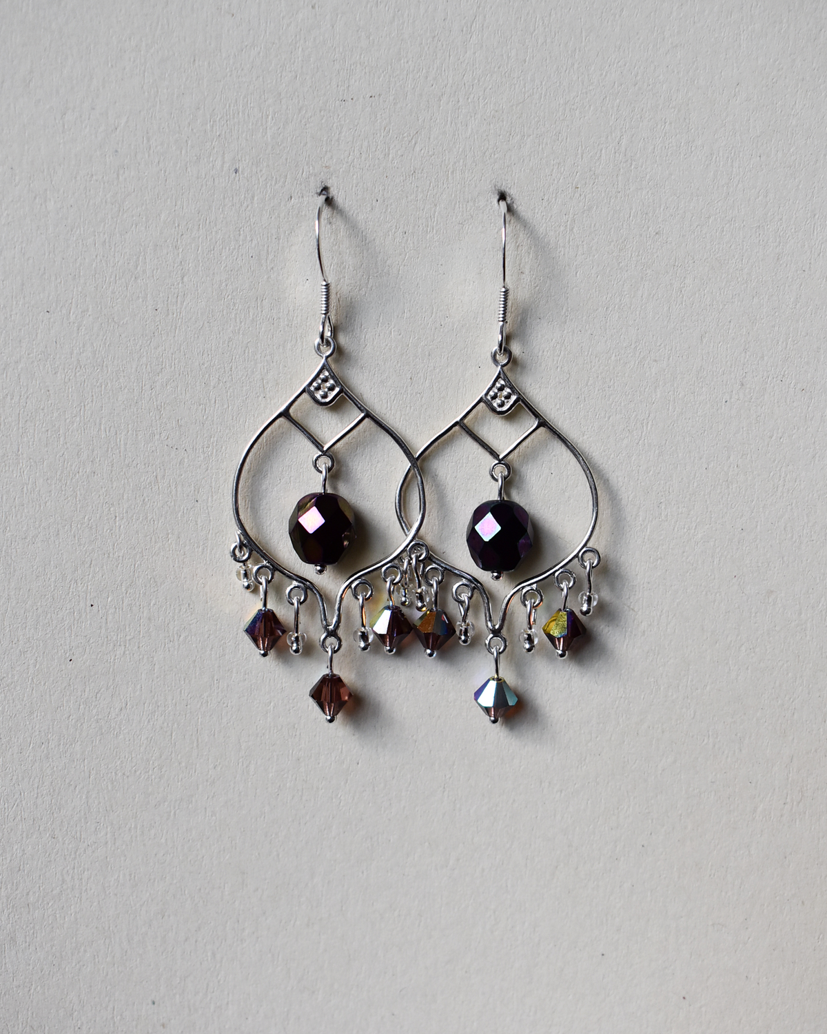 'Aubergine Crystal' Ornate Chandelier Earrings