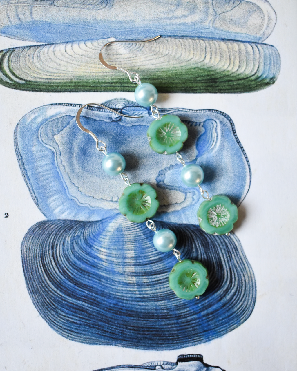 'Aqua Bloom' Pearl Drop Earrings