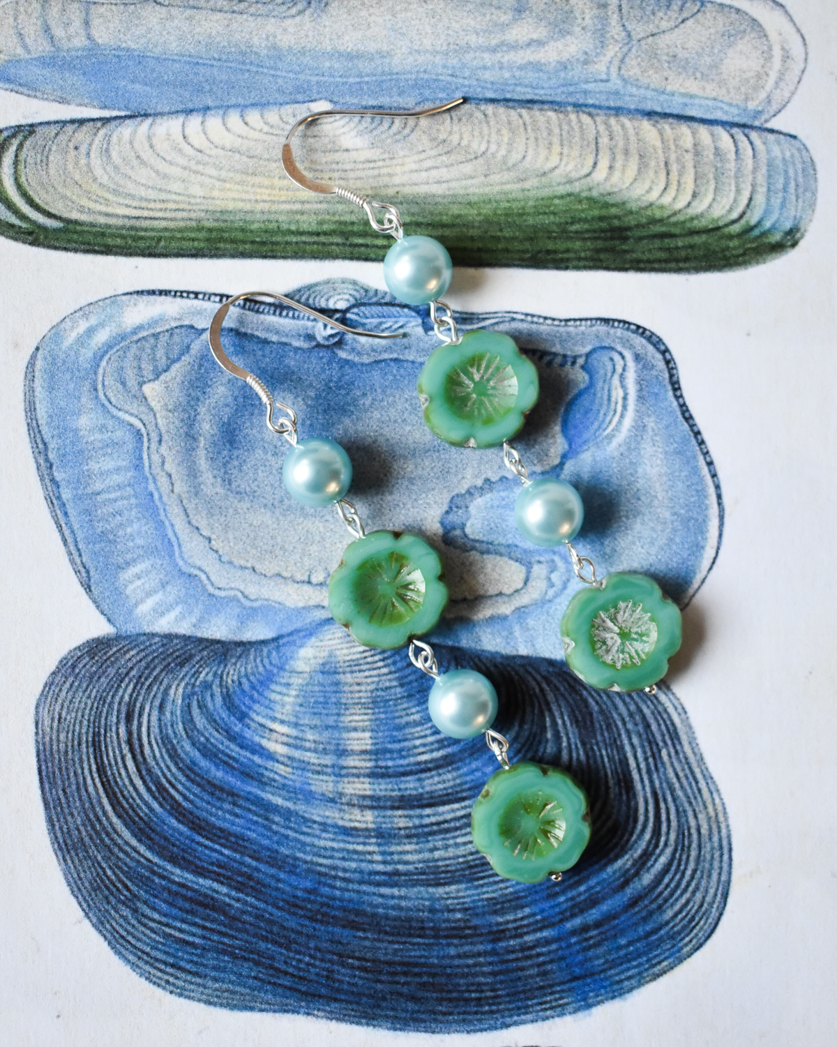'Aqua Bloom' Pearl Drop Earrings