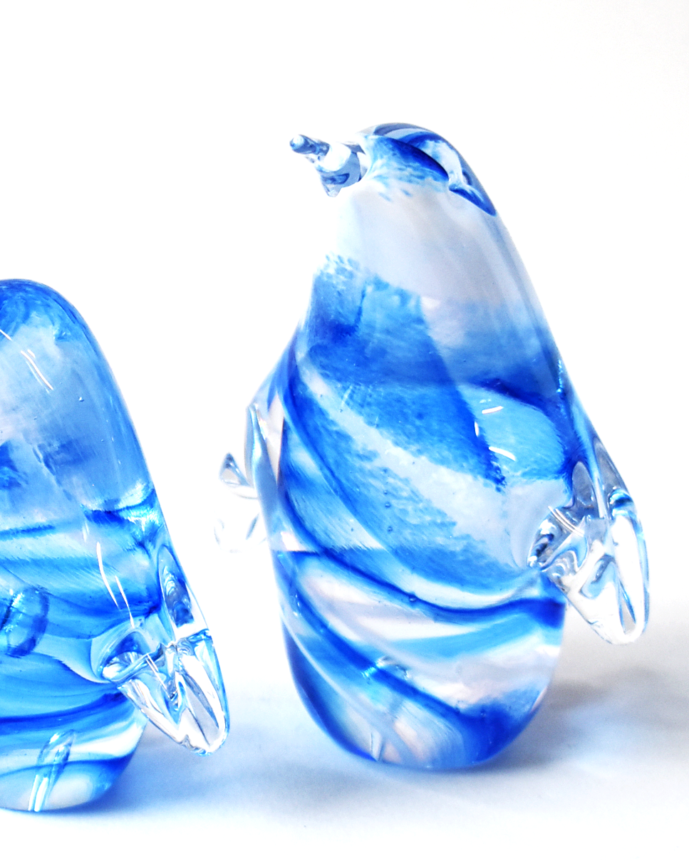 Blue Swirl Blown Glass Penguin
