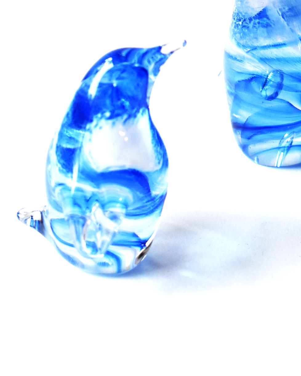 Blue Swirl Blown Glass Penguin