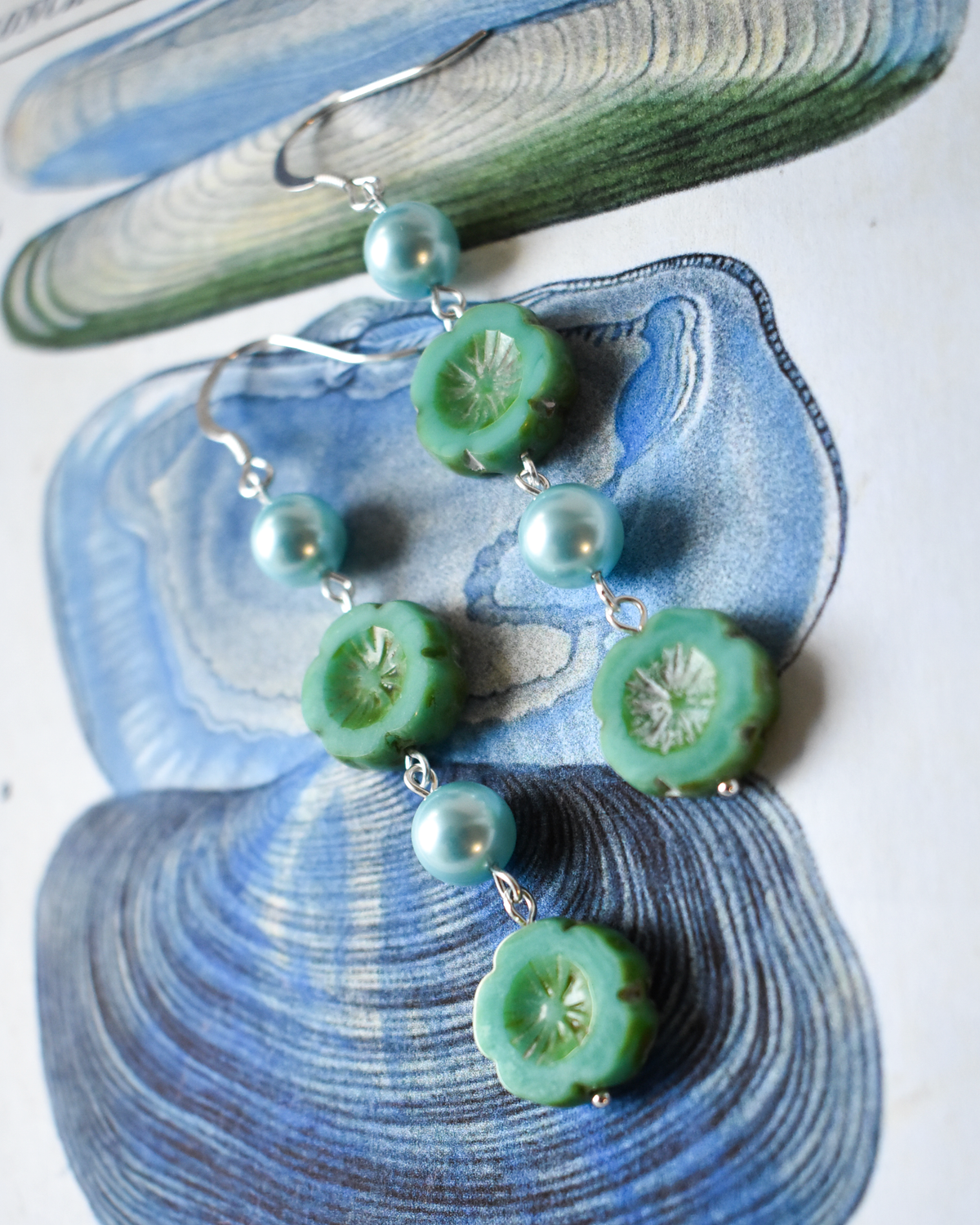 'Aqua Bloom' Pearl Drop Earrings