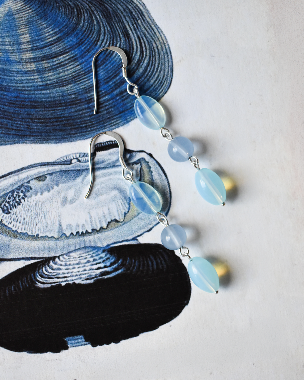 'Milky Blue' Bead Drop Earrings