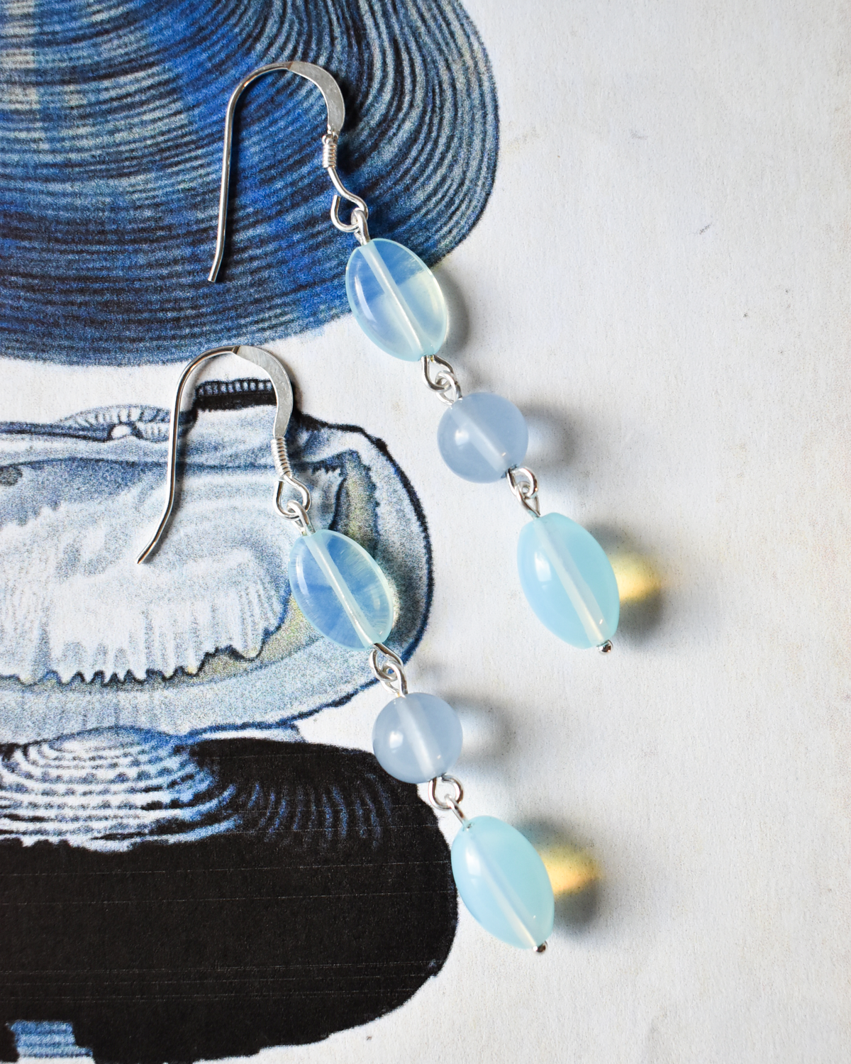 'Milky Blue' Bead Drop Earrings