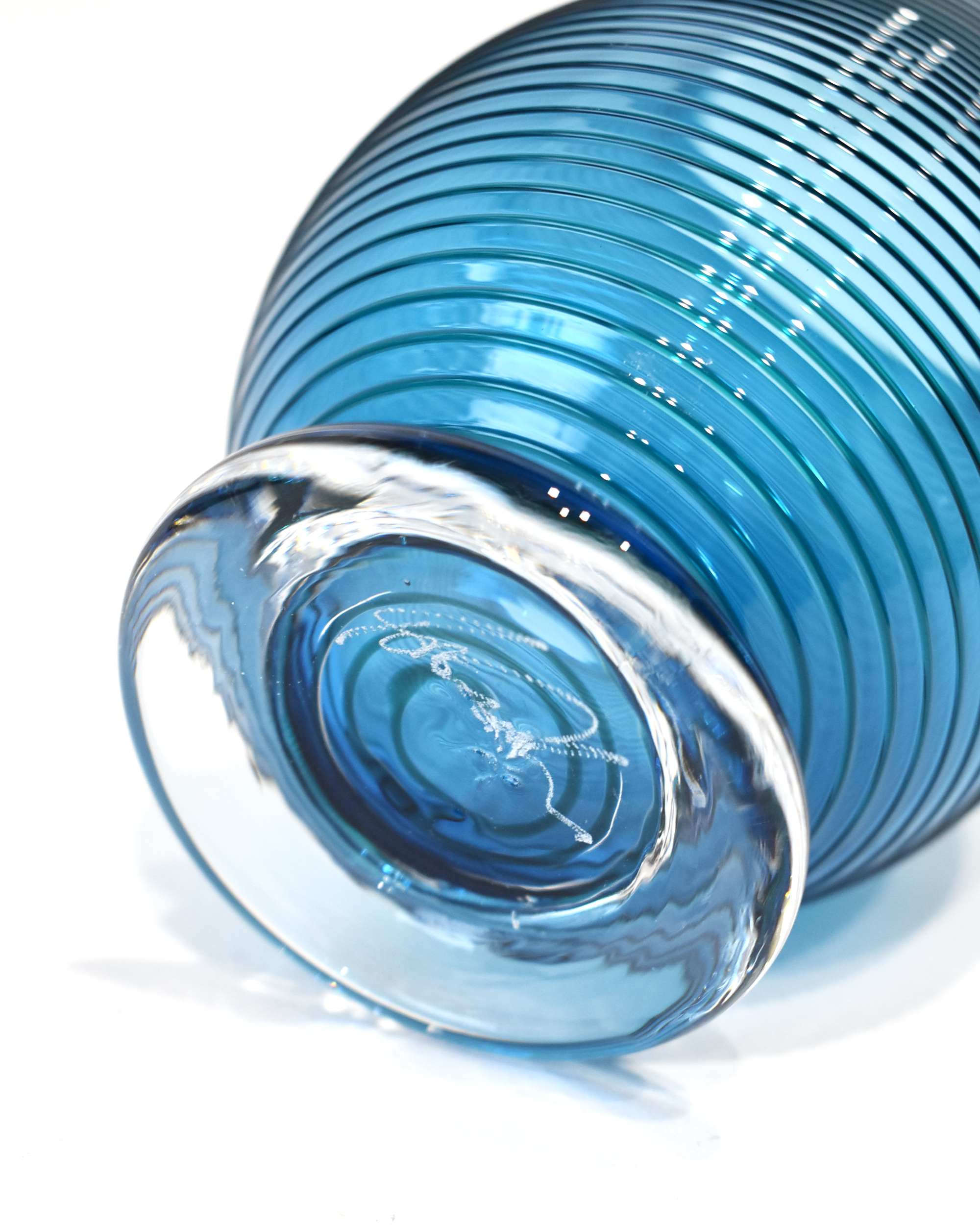 Teal Blue Spiral Blown Glass Tumbler