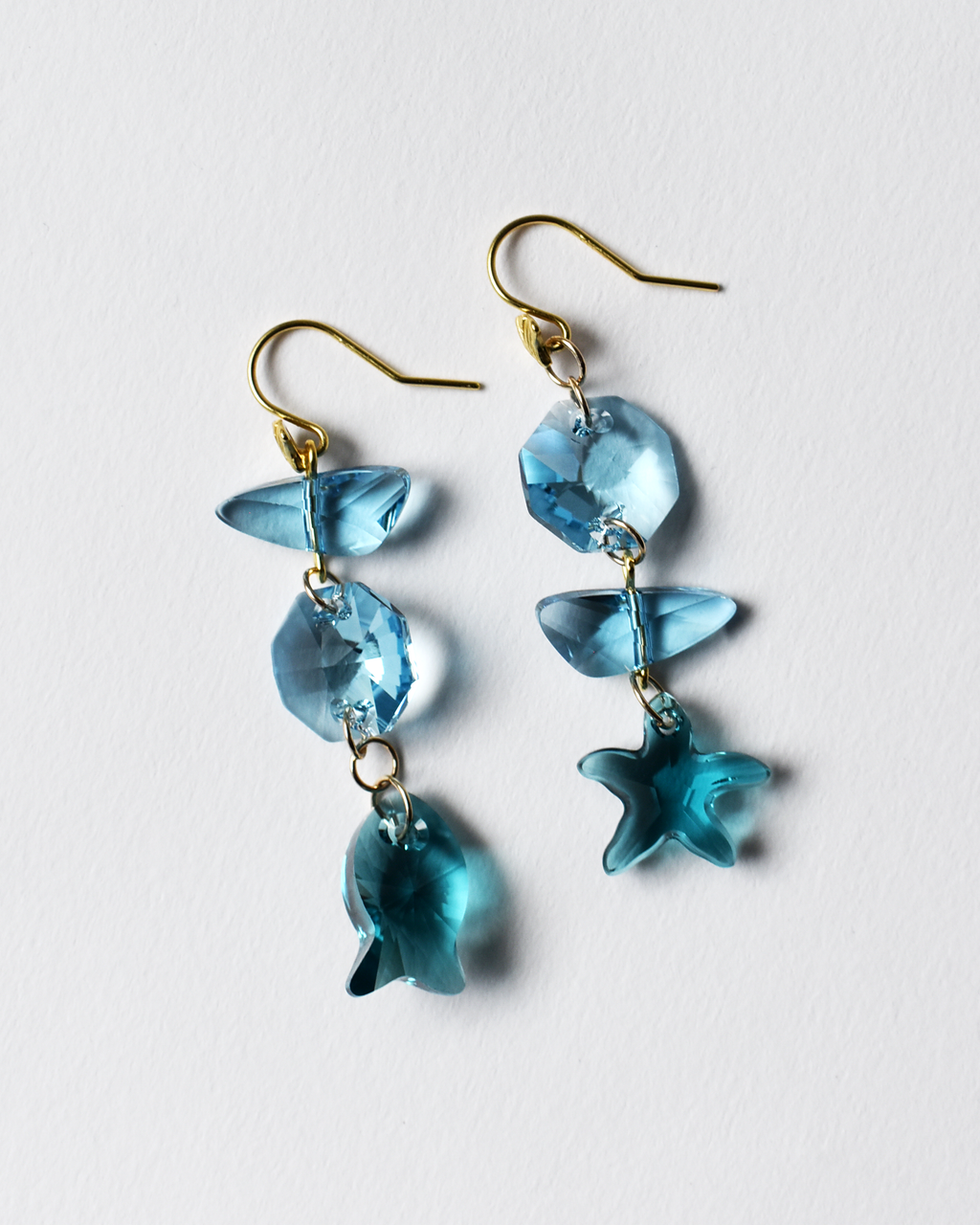 'Coastal Reflections' Asymmetrical Crystal Earrings
