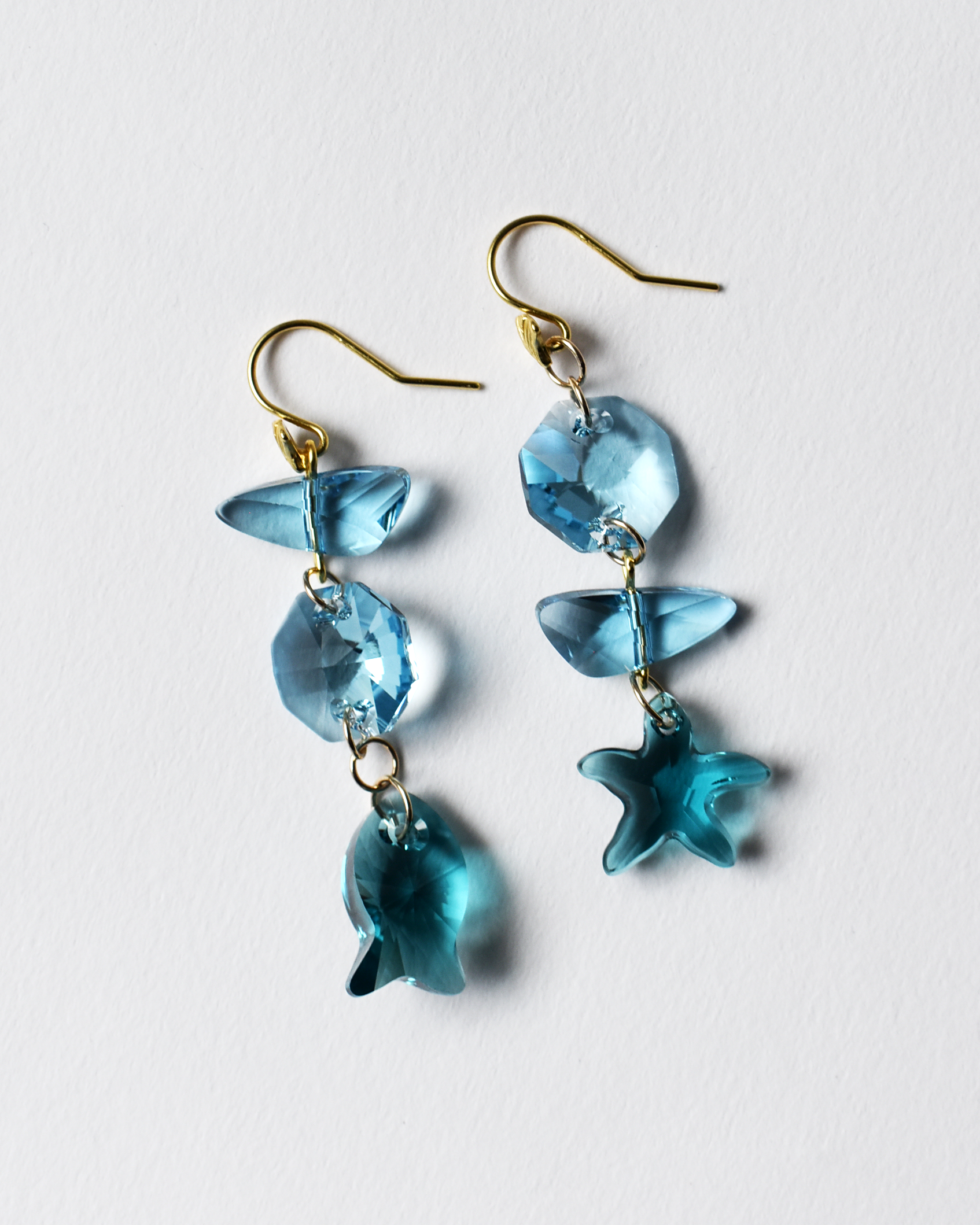 'Coastal Reflections' Asymmetrical Crystal Earrings